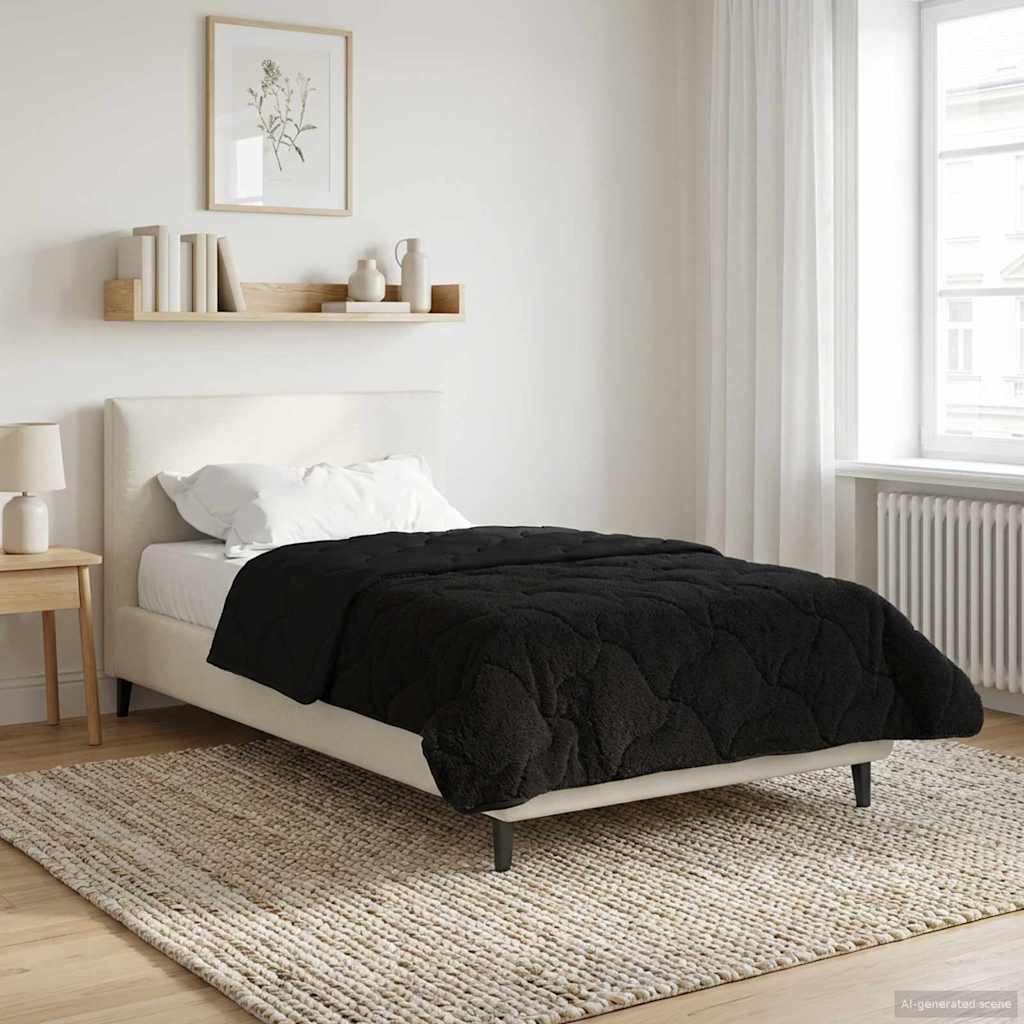 Letni Kołdra Czarny 135 x 200 cm Mikrofibra i Fleece Teddy vidaXL
