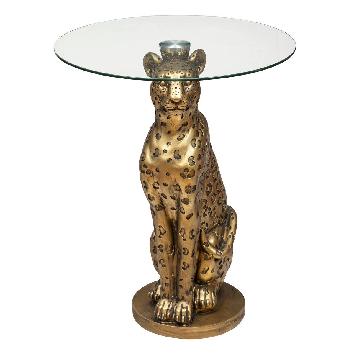 Stolik kawowy okrągły Leopard ATMOSPHERA złoty szklany nowoczesny glamour do salonu 40 cm 1 szt.