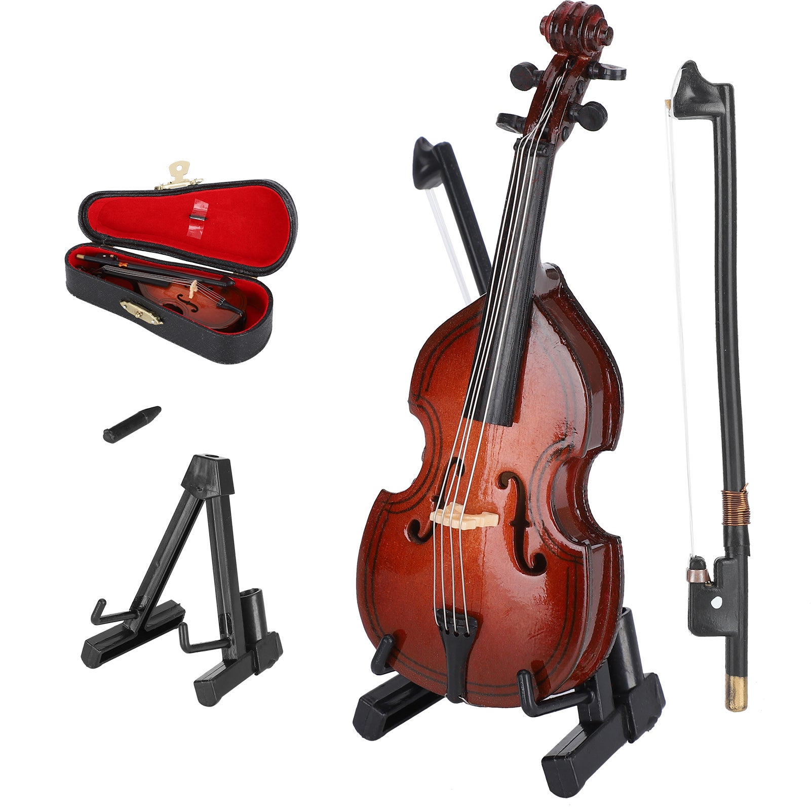Mini Bass Ornaments Drewniany Mały Instrument Muzyczny Model Dekoracja Domu Prezent 10cm