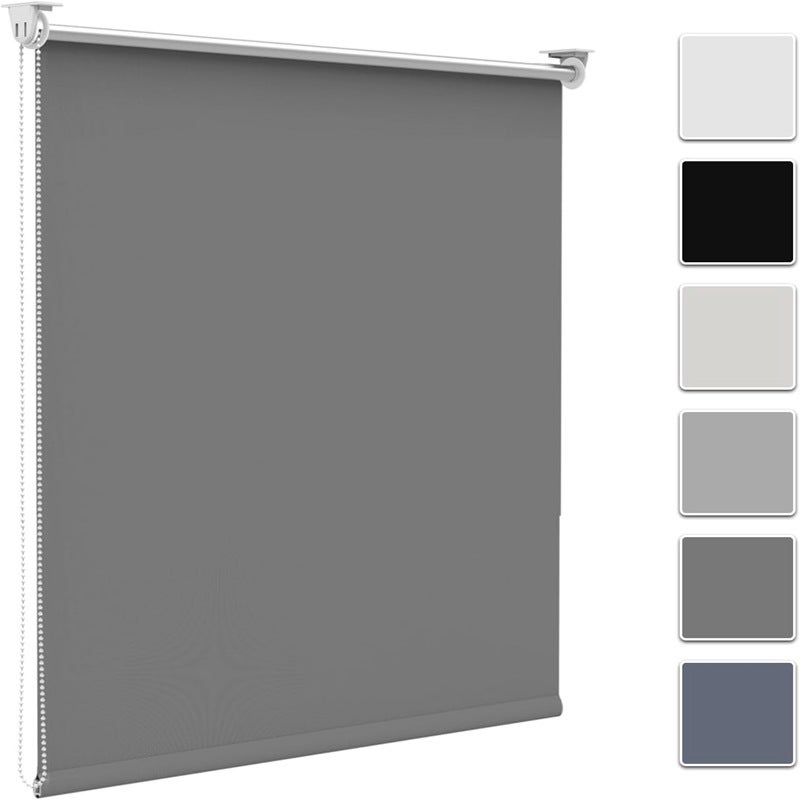 Roleta zaciemniająca bez wiercenia – mechanizm z bocznym łańcuszkiem (szara, szer. 60 x wys. 130 cm) – roleta