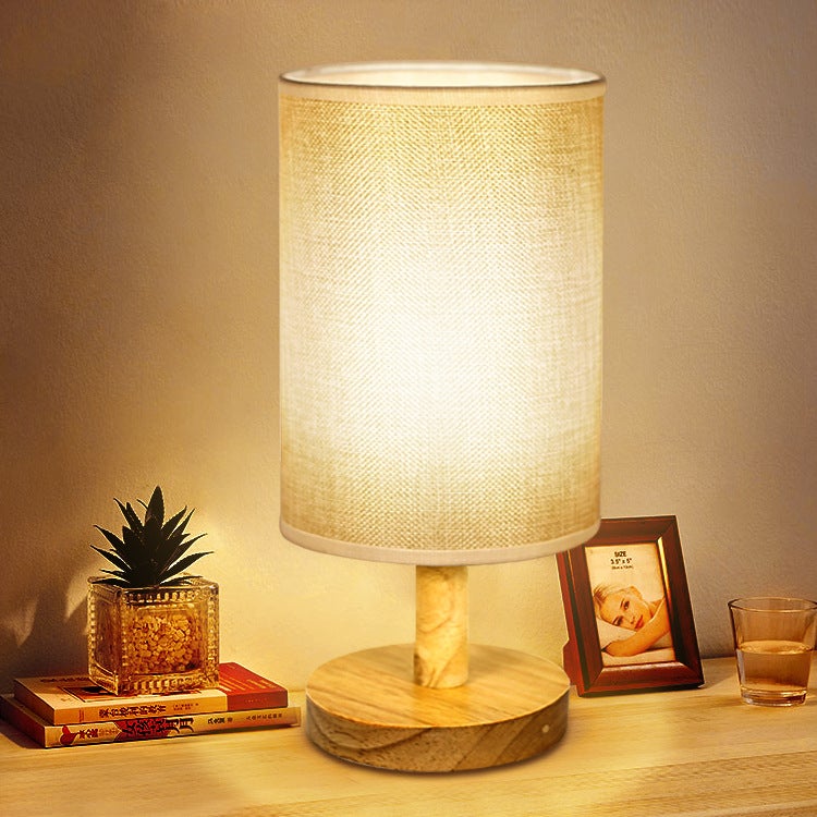 Lampka stołowa lniana, lampka nocna, lampka nocna retro, abażur lniany, USB