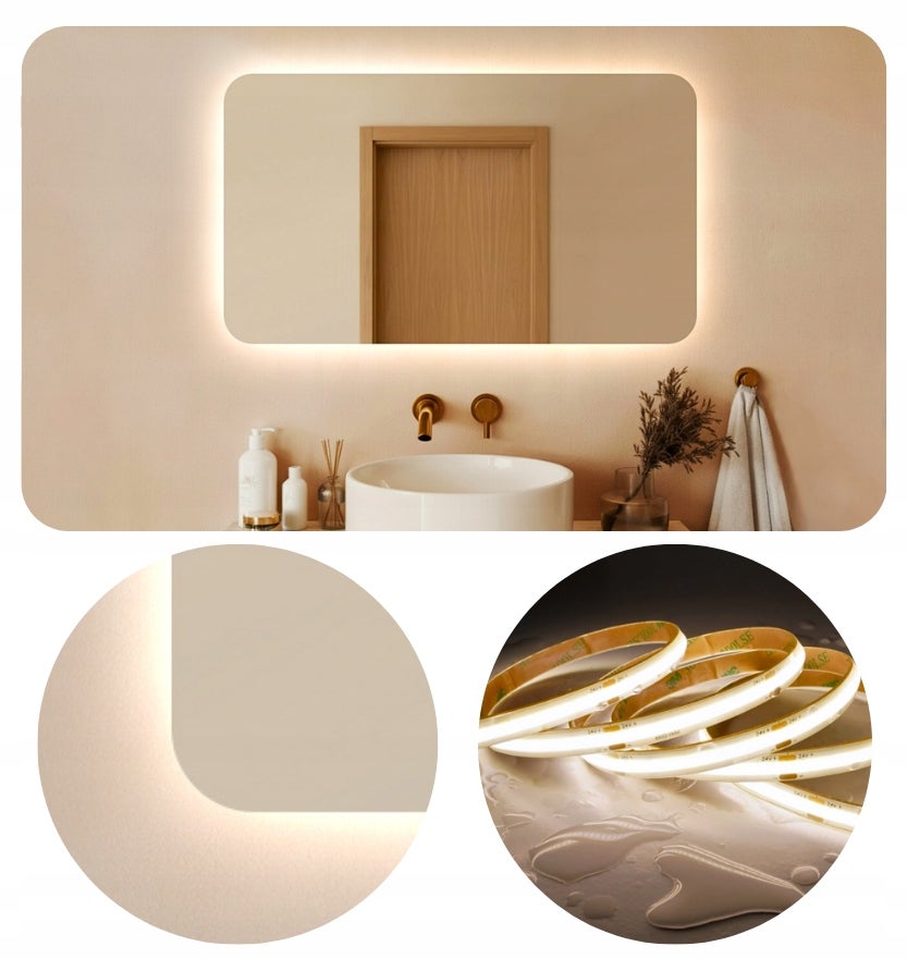 Lustro Led 100x60 cm Zaokrąglone Rogi Podświetlane Ledowe + COB 480 Diod/M
