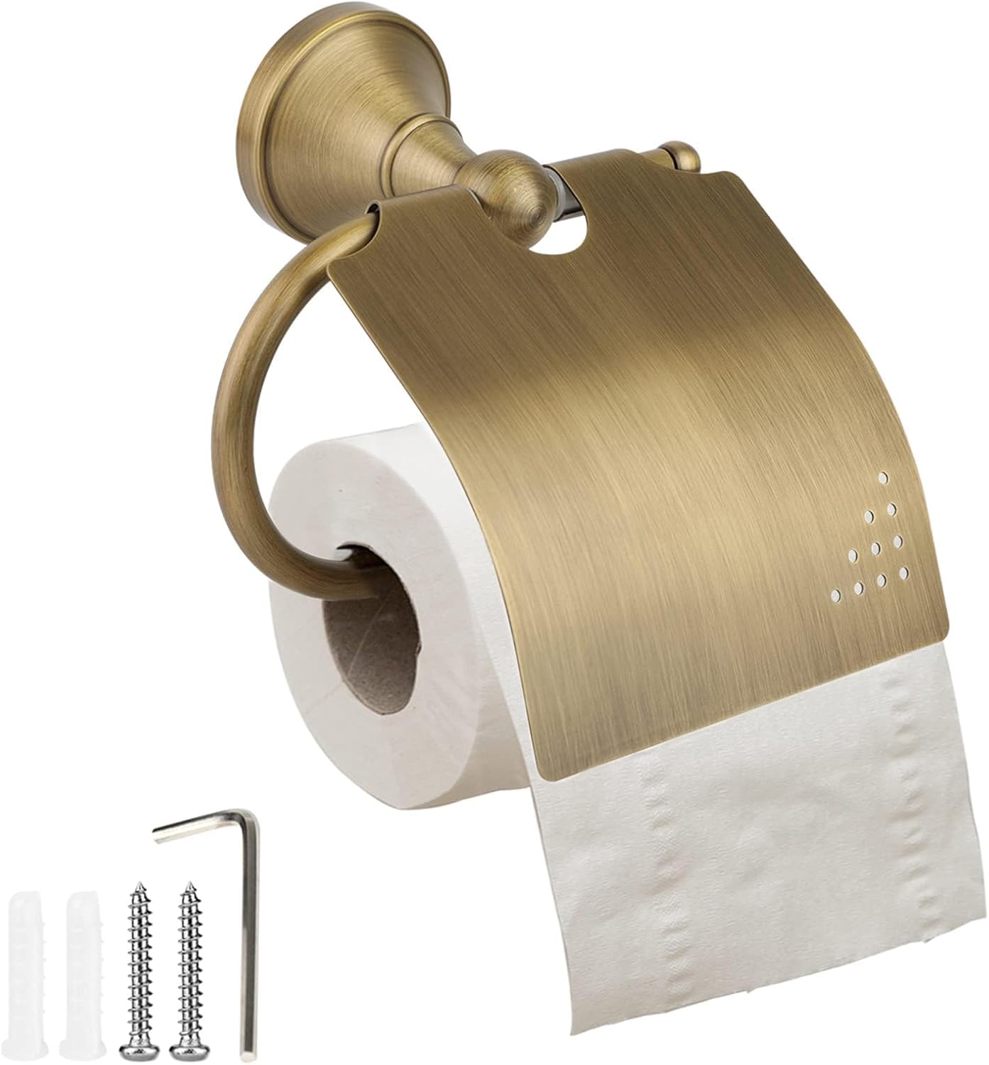 Uchwyt na papier toaletowy w stylu retro z mosiężną pokrywką, montowany na ścianie
