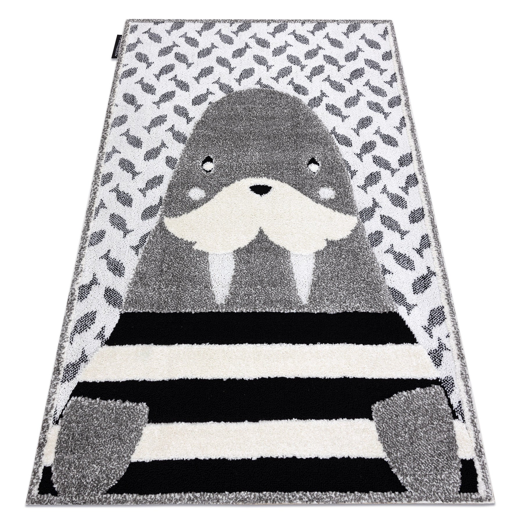 Dywan dziecięcy JOY Walrus mors, dla dzieci - Strukturalny, dwa poziomy runa szary / krem 140x190 cm