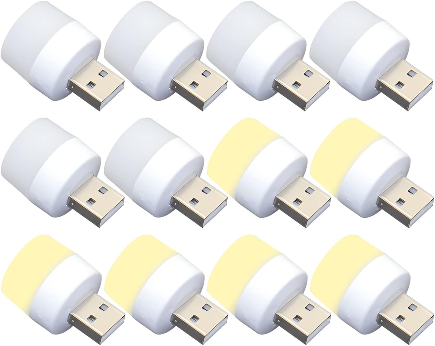 Zestaw 12 mini lampek nocnych LED USB (6 białych, 6 ciepłych), bez czujnika światła, kompaktowe, idealne do sypialni, łazienki, kuchni, samochodu