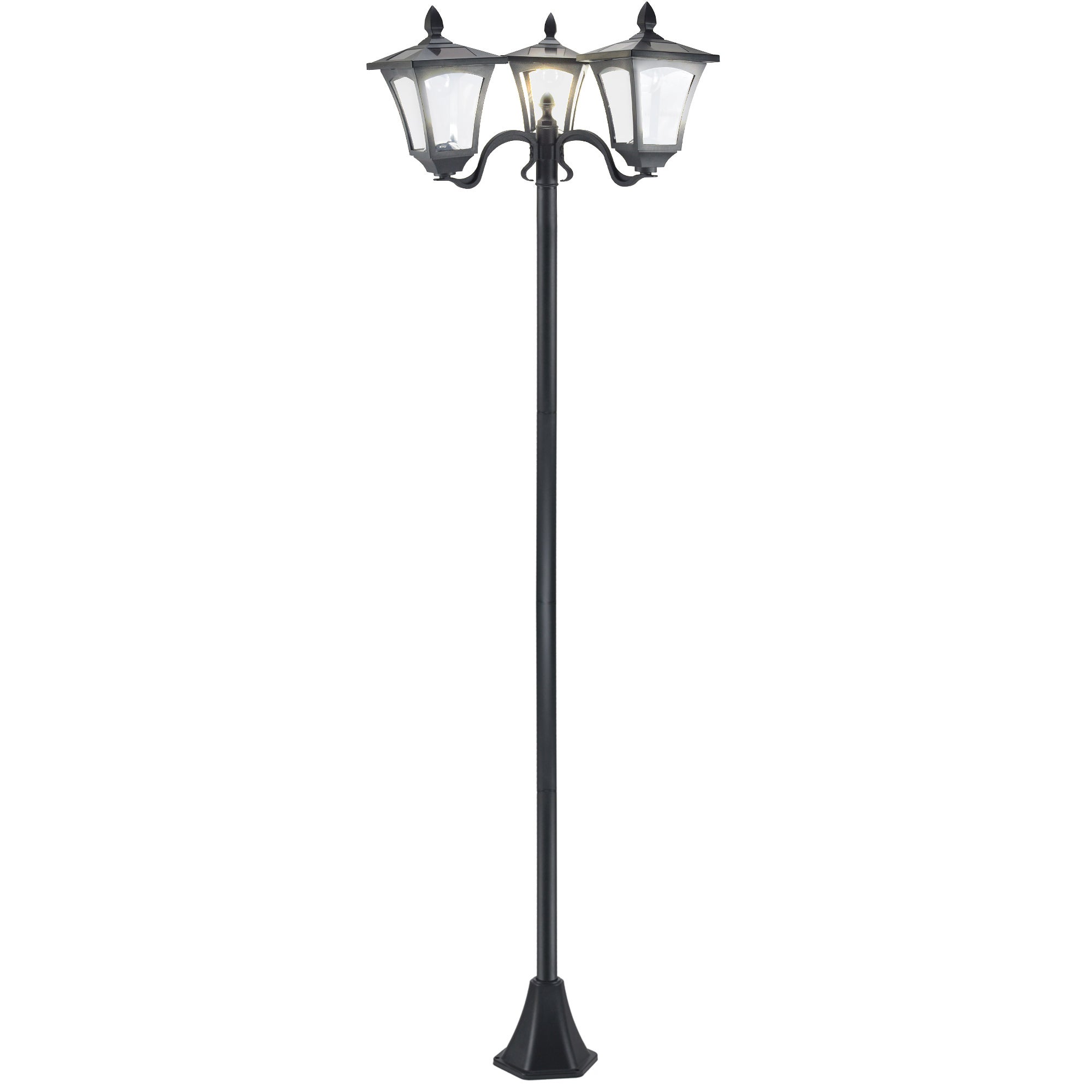 Solarna latarnia ogrodowa z 3 płomieniami LED, 120 lumenów, IP44, czarna stal nierdzewna, oświetlenie zewnętrzne, 51,5 x 47 x 182,5 cm