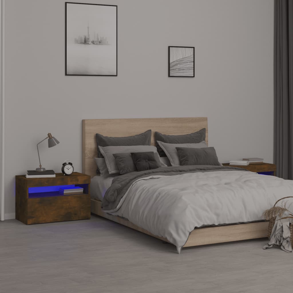 Szafki nocne z LED, 2 szt., przydymiony dąb, 60x35x40 cm vidaXL