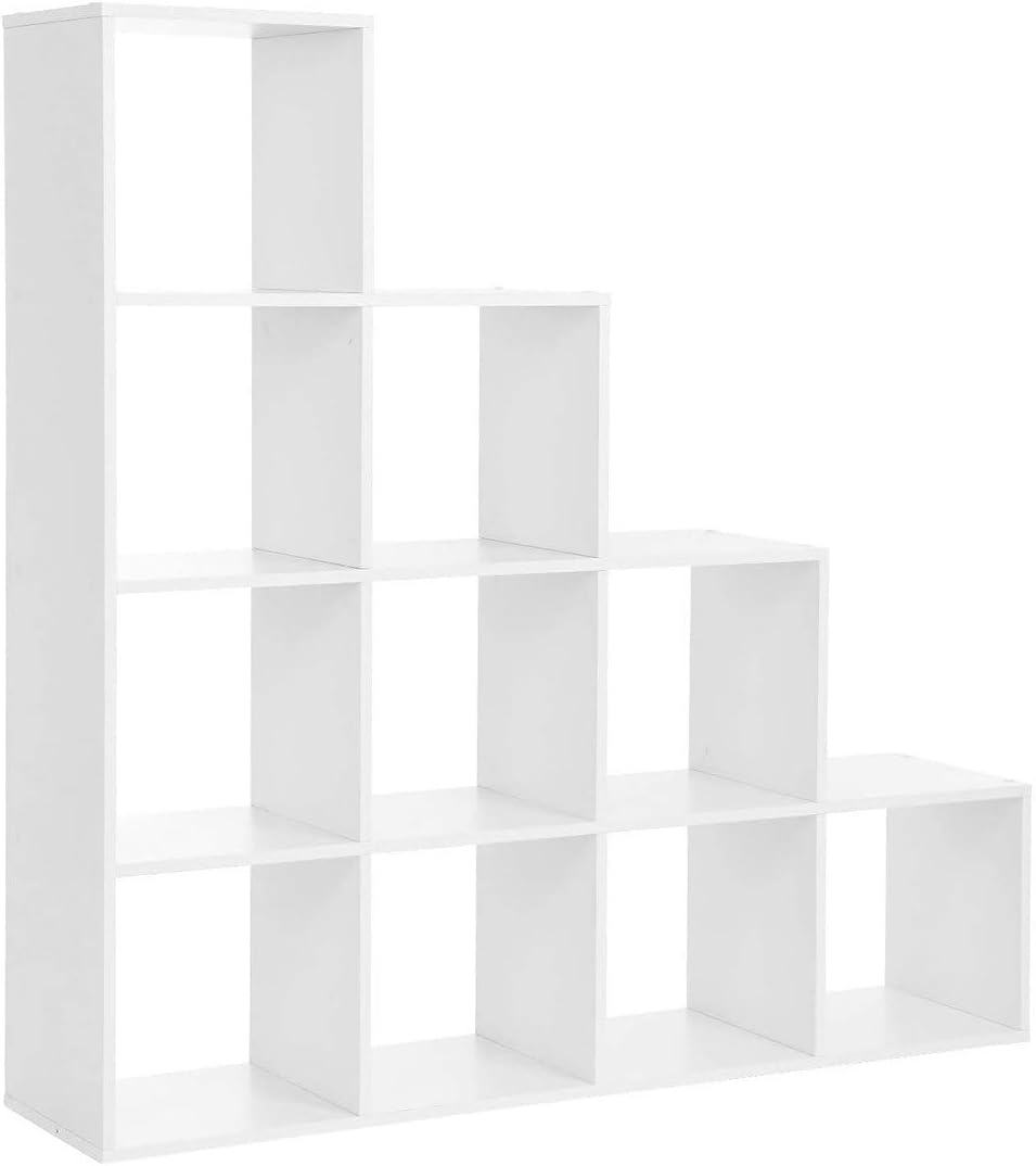 Regał na książki Songmics 129,5 x 29 x 129,5 cm biały schodkowy do salonu sypialni biura