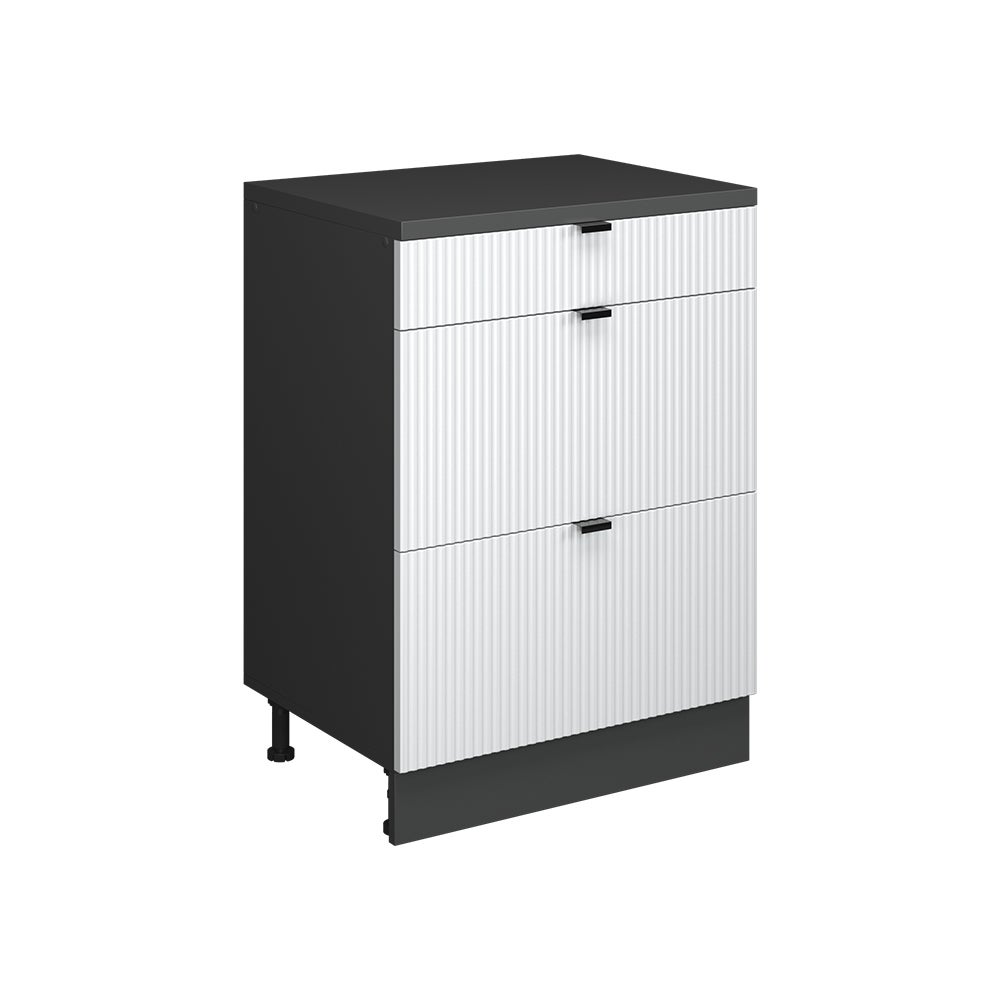 Vicco Komoda rozszerzająca Rion, Białe pofałdowanie/Antracyt, 60 x 46 cm bez skosu z 3 szufladami