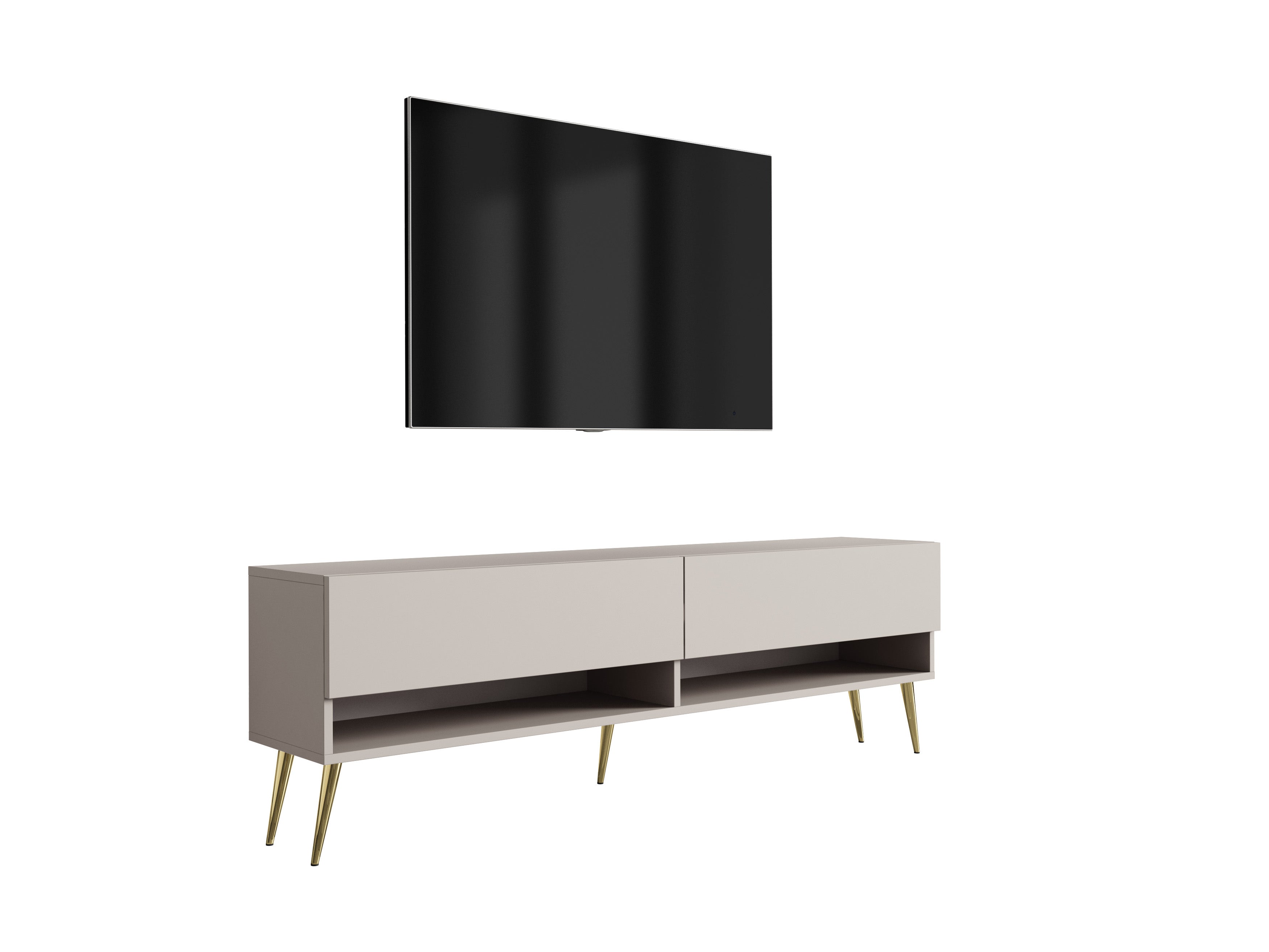 Szafka pod telewizor 170 cm Kaszmir, nóżki pochyłe złote, 170 × 32 × 52 cm