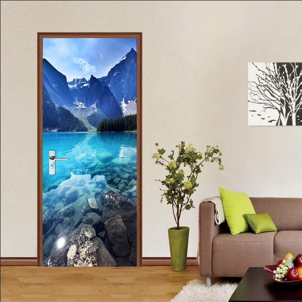 Naklejka na drzwi z efektem trompe l'oeil 3D, efekt tapety na drzwi wewnętrzne, do biura, sypialni, salonu, łazienki – wzór lodowca 77 x 200 cm