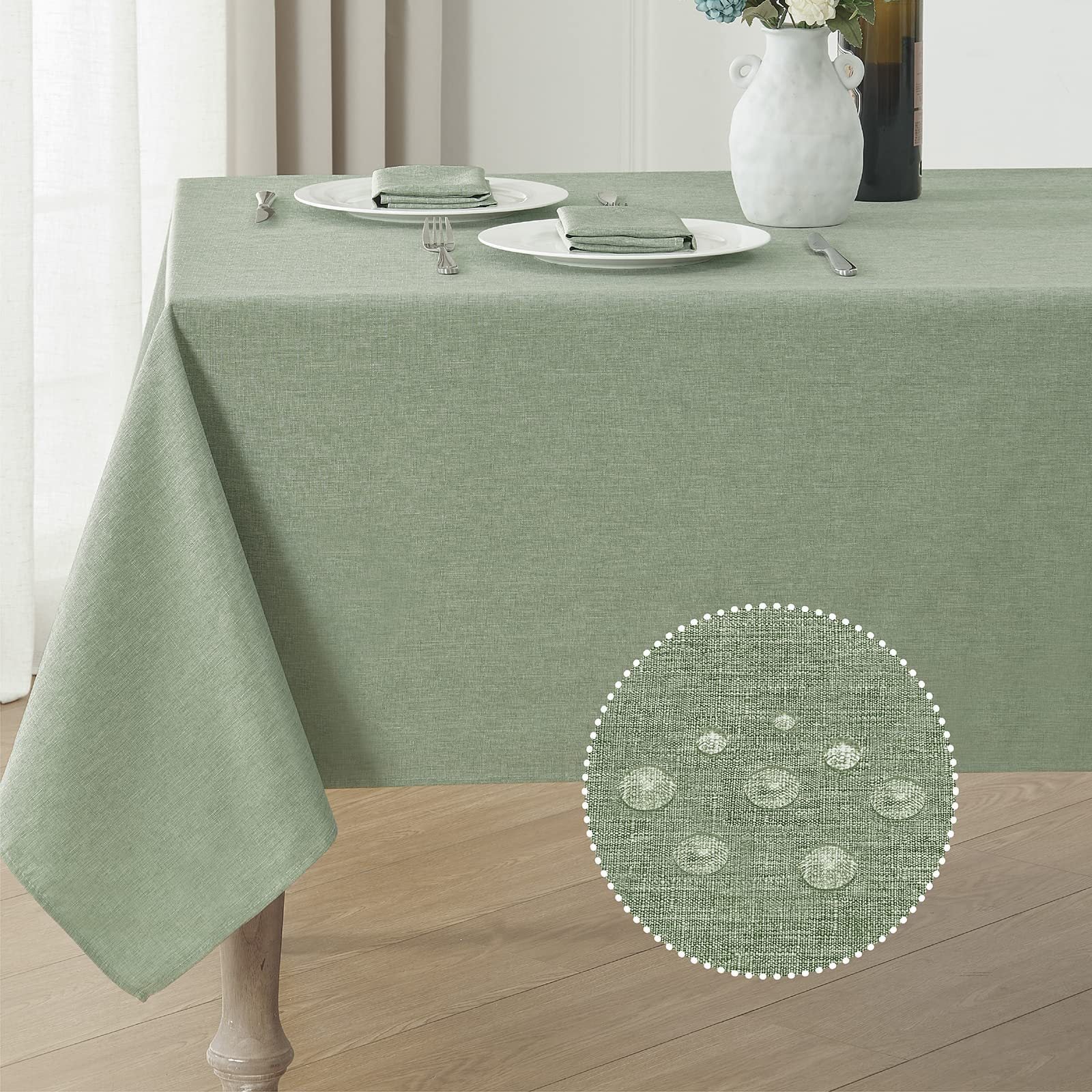 Jasnozielony prostokątny obrus ogrodowy 240x140 cm Gruba tkanina Nowoczesny efekt lnu 300 g/m² Wodoodporny, zmywalny obrus Ochraniacz na stół ogrodowy