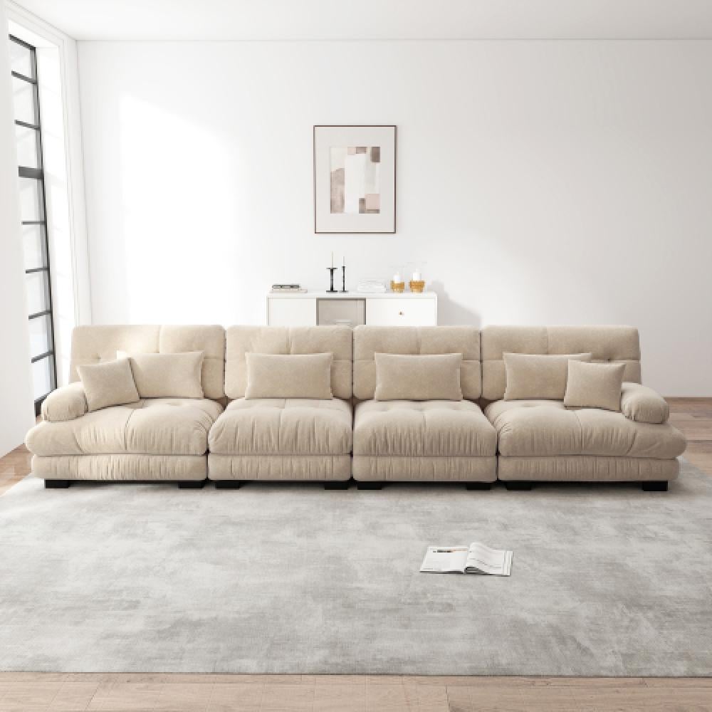 Narożna sofa Cloud do salonu, podwójna sofa z tkaniny szenilowej z 4 poduszkami lędźwiowymi i 4 poduszkami dekoracyjnymi, rama z litego drewna