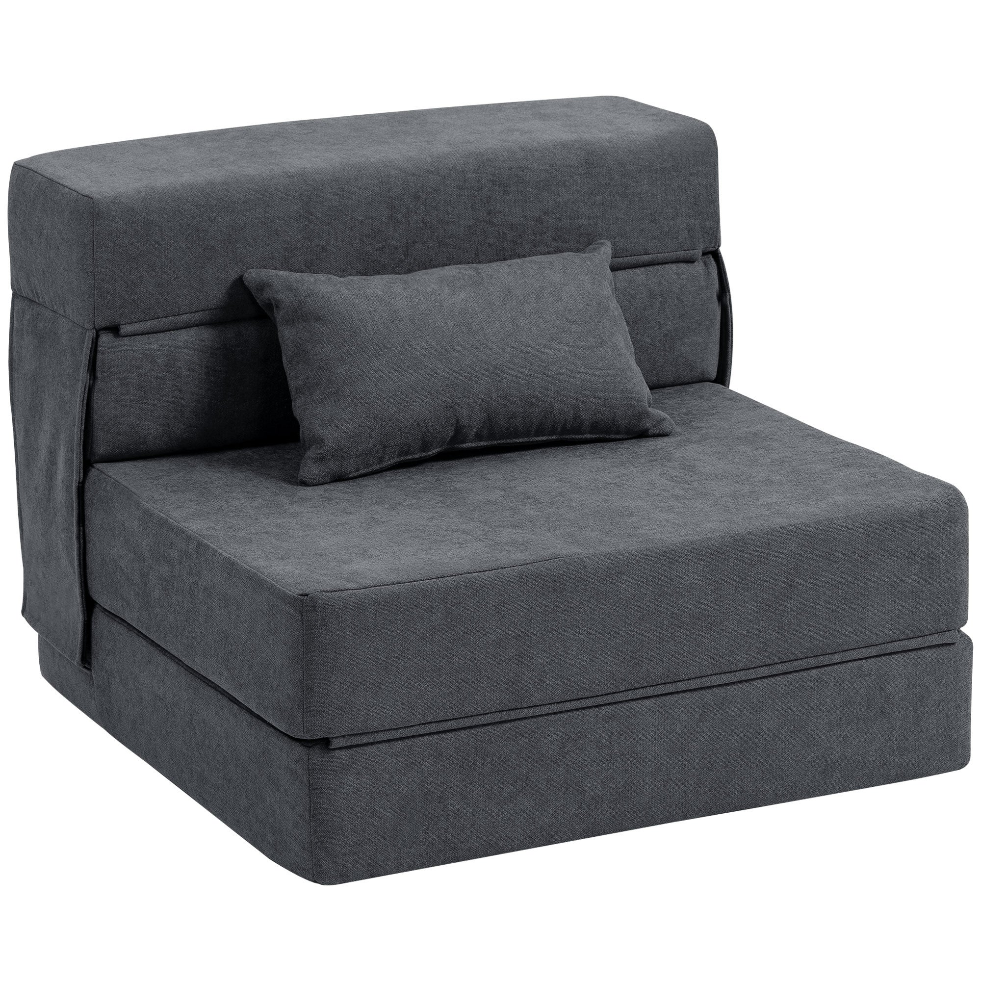 Sofa rozkładana z funkcją spania, którą można przekształcić w szezlong z materacem, 80 x 80 x 64 cm, kolor ciemnoszary