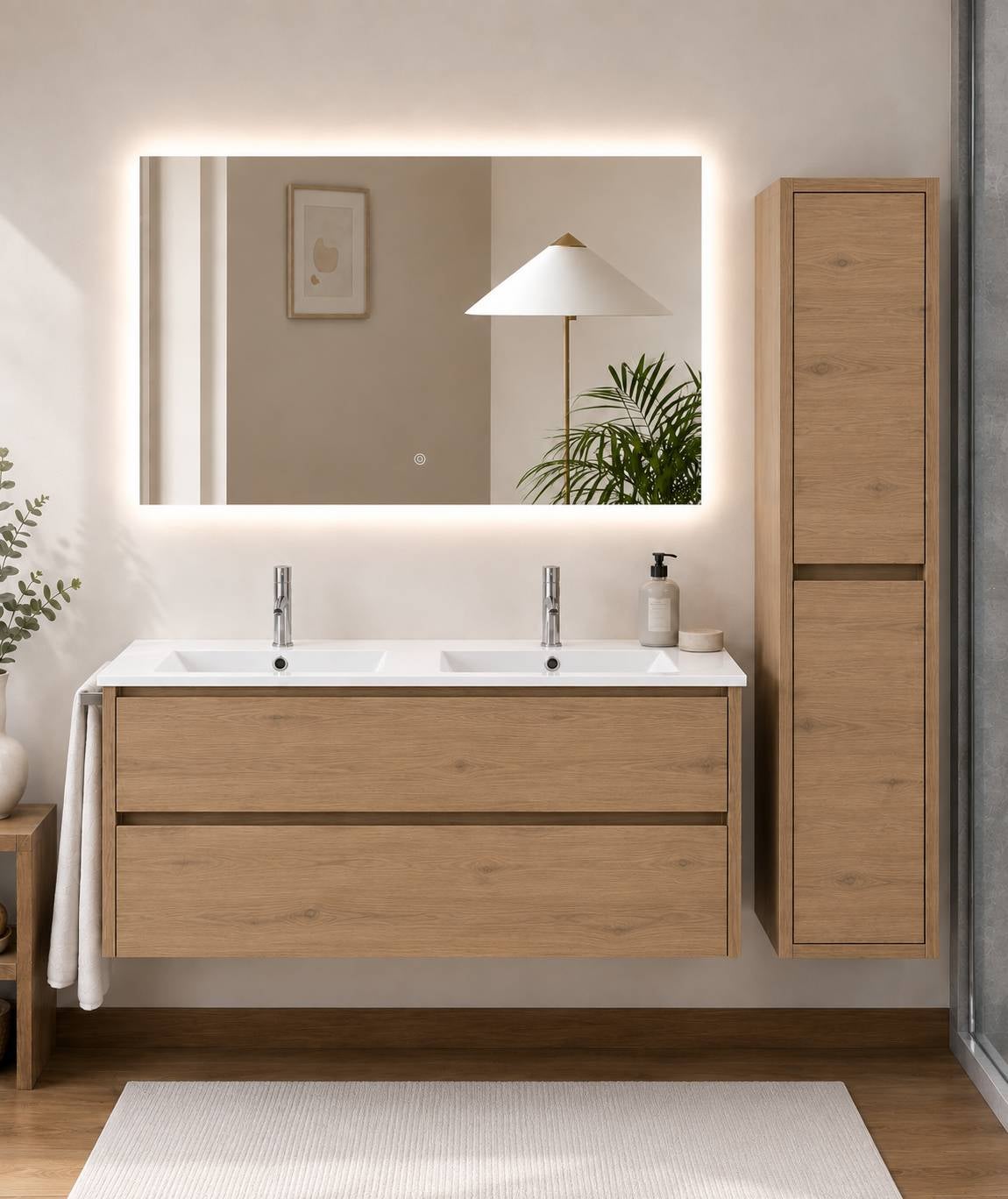 Szafka łazienkowa z umywalką ORIGENBATH IBIZA bez lustra 120x45 cm podwójna umywalka estepa z kolumną