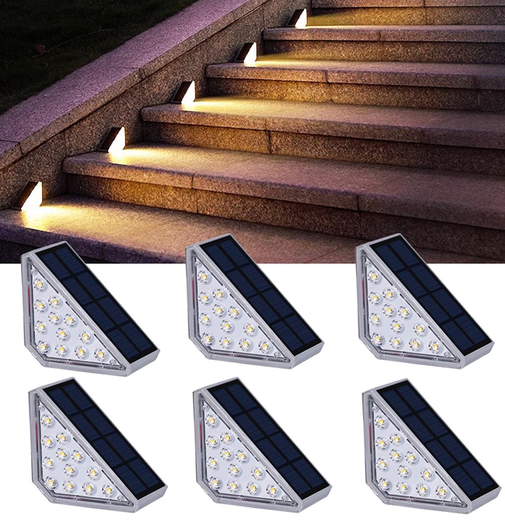 Zestaw 6 solarnych lamp schodkowych, wodoodporne oświetlenie LED IP67 na zewnątrz, solarne oświetlenie ogrodzeniowe, barwa ciepła biała