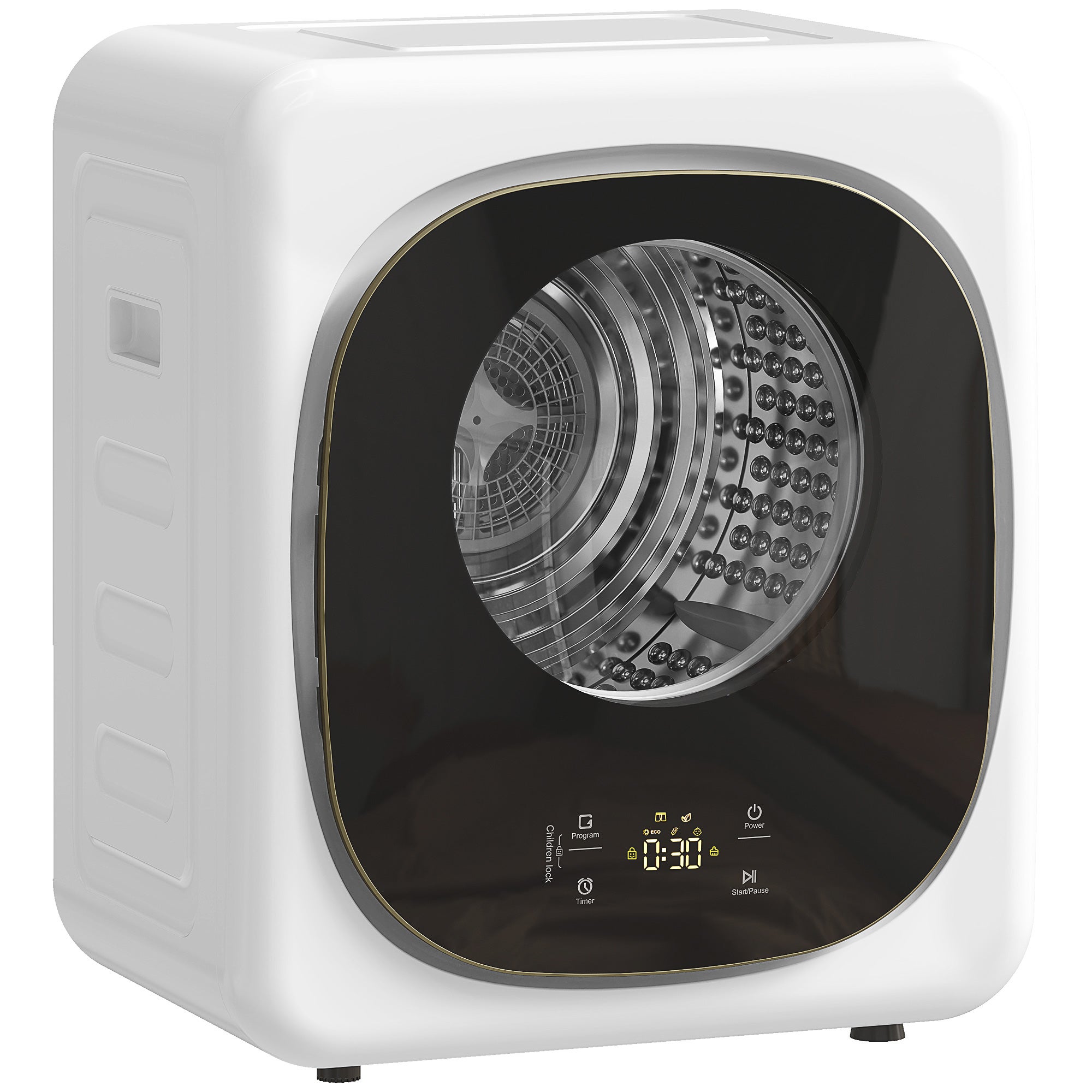 Przenośna mini suszarka bębnowa, pojemność 4 kg, 5 programów, 800 W, do 60 °C, timer, bęben ze stali nierdzewnej, do użytku domowego, kolor biały