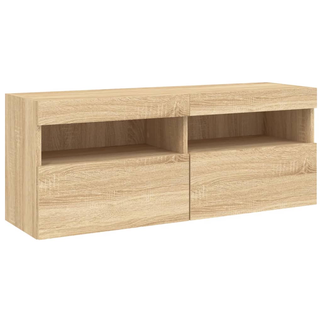 Ścienna szafka TV z LED, dąb sonoma, 100x30x40 cm