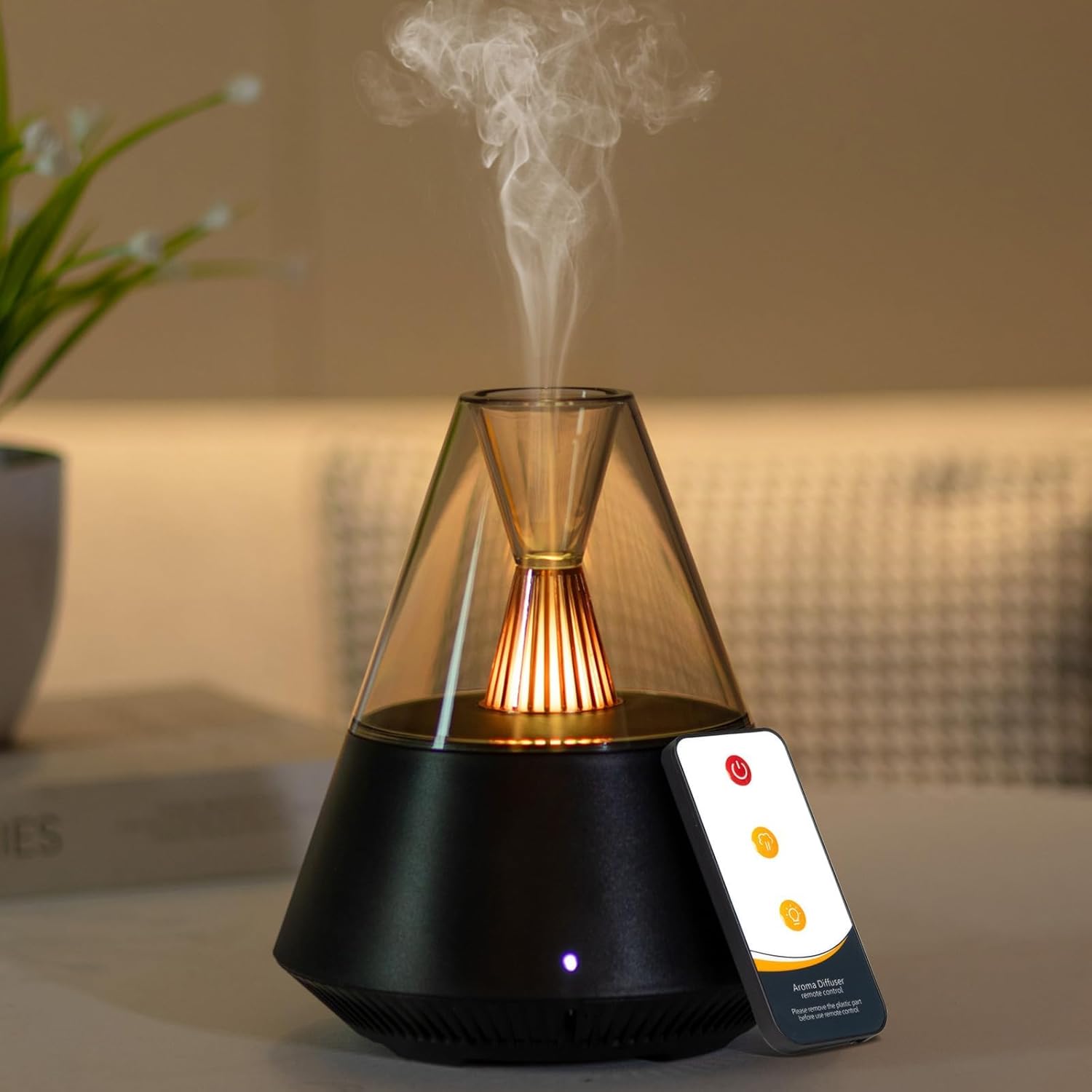 Elektryczny dyfuzor olejków eterycznych, ultradźwiękowy dyfuzor aromaterapeutyczny z pilotem i wyłącznikiem – 150 ml, czarny
