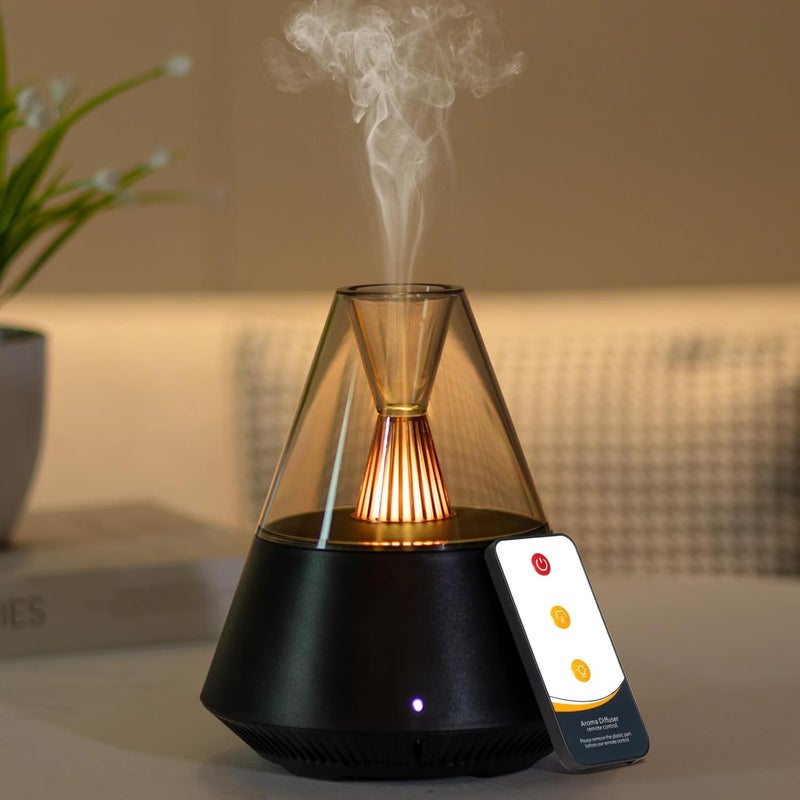 Elektryczny dyfuzor olejków eterycznych, ultradźwiękowy dyfuzor aromaterapeutyczny z pilotem i wyłącznikiem – 150 ml, czarny