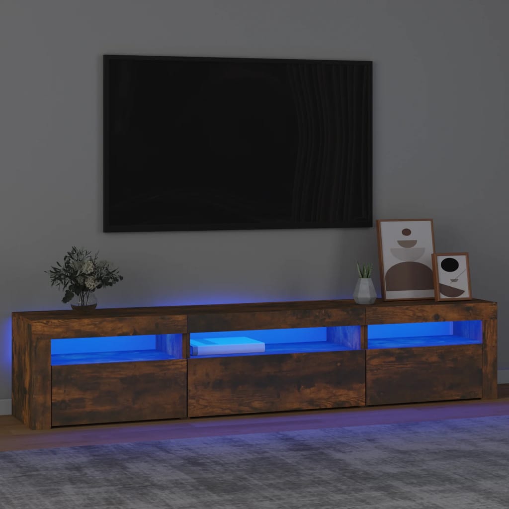 Szafka pod TV z oświetleniem LED, przydymiony dąb, 195x35x40 cm vidaXL