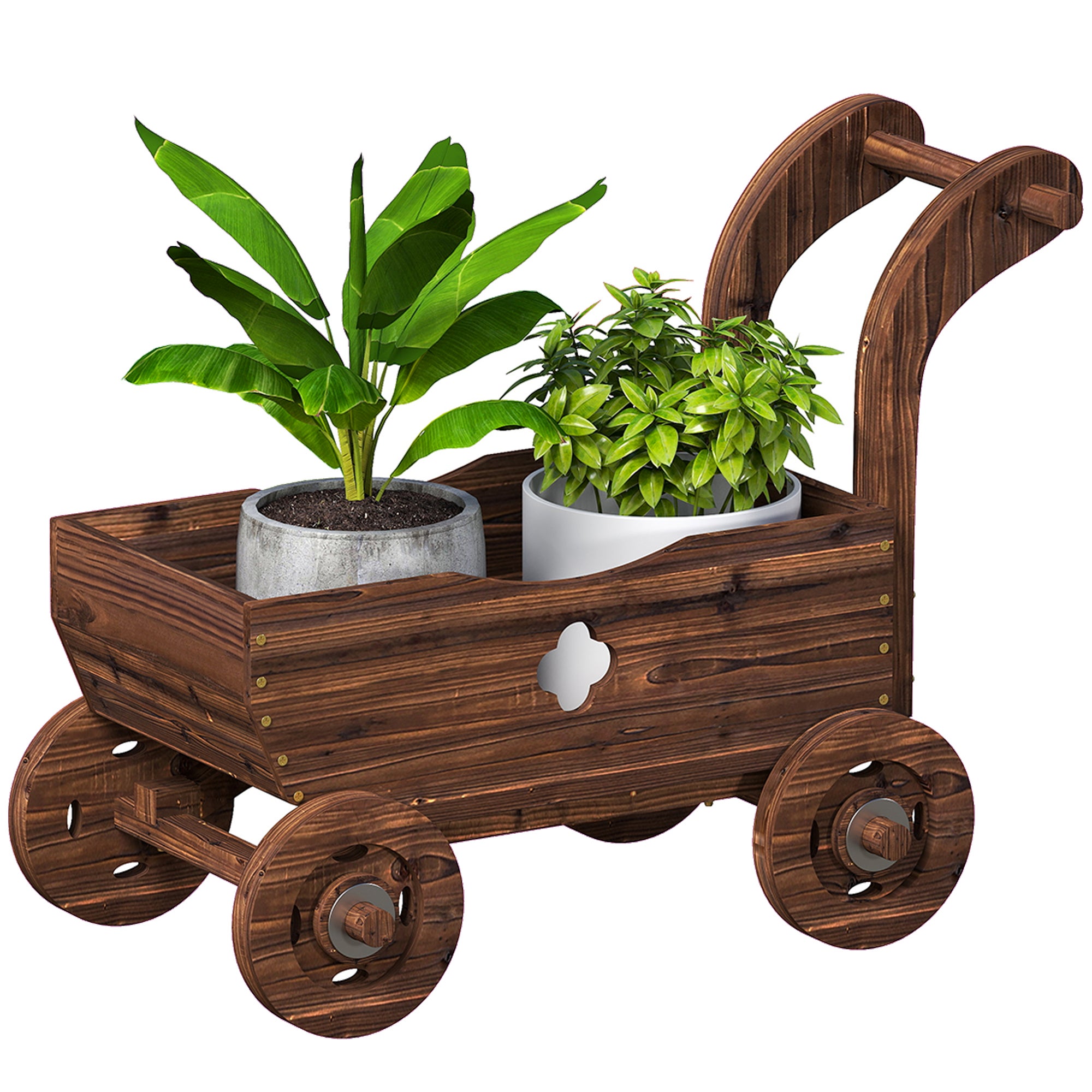 Drewno podwyższona grządka, Wheelbarrow-Shaped roślina Łóżko, Cold Rama z 4 Kółka Uchwyt, grządka ogrodowa 68 x 38 x 52cm