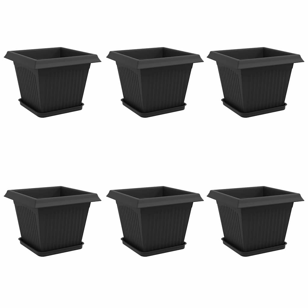 6x Doniczka Plastikowa Kwadratowa Czarna z Otworami Drenażowymi