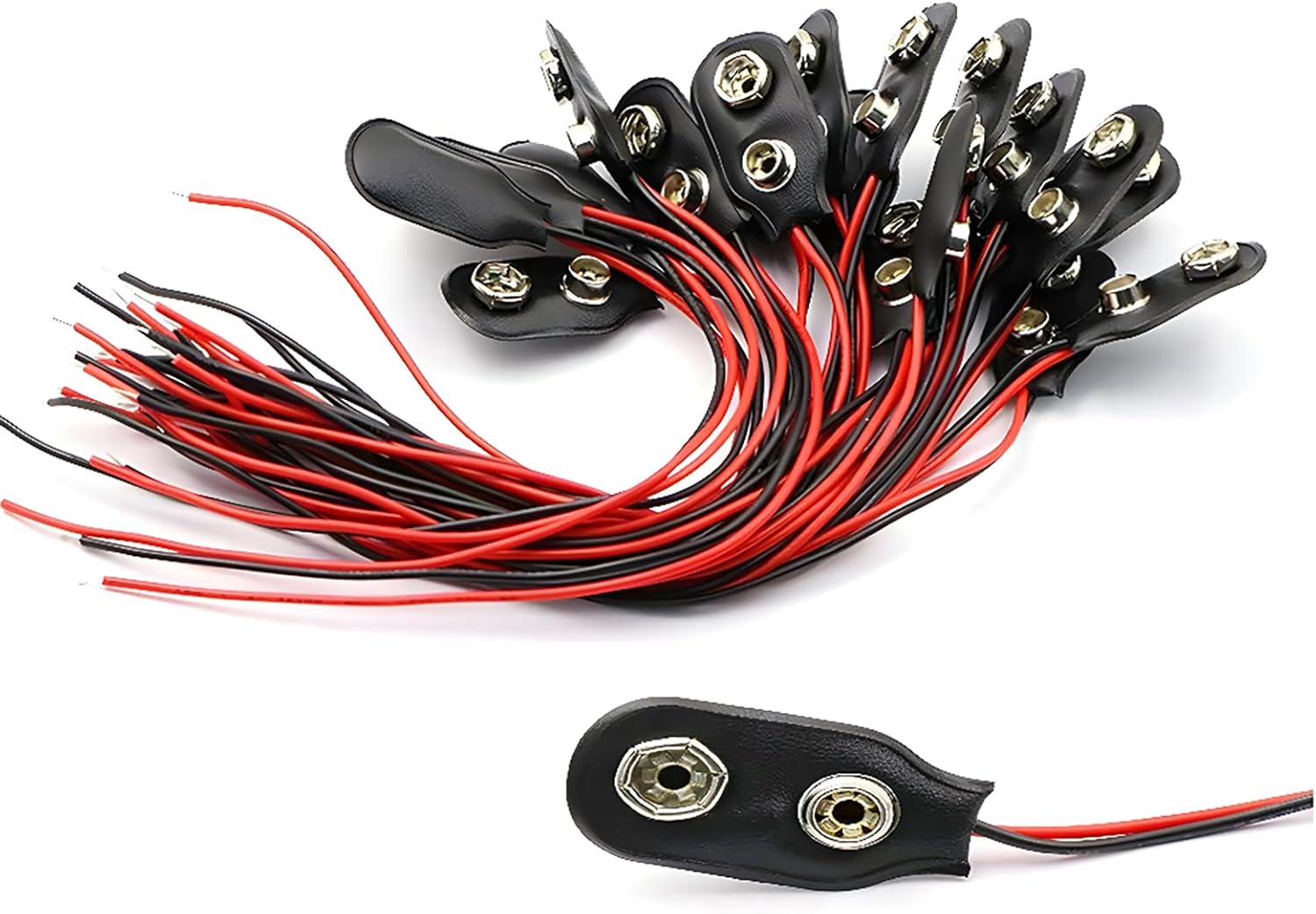 30 złączy do baterii 9V, materiał skórzany, z kablem 15 cm, odpowiednie do taśm LED, światełek-zabawek, narzędzi oświetleniowych, pilotów i małych