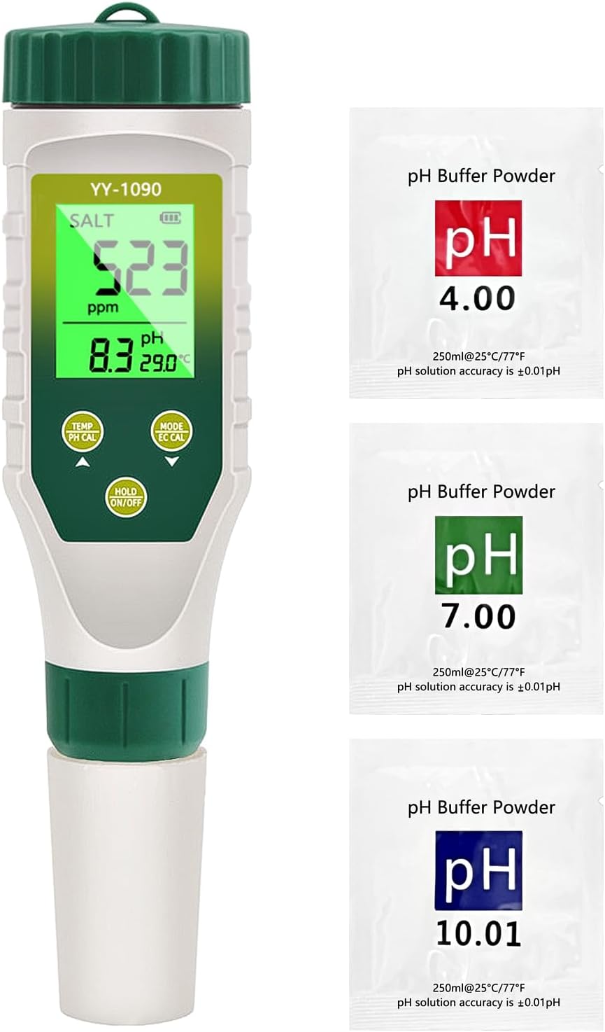 Tester jakości wody 5 w 1, PH EC TDS zasolenie temperatura, innowacyjny wyświetlacz trzech danych jednocześnie, wodoszczelność IP67