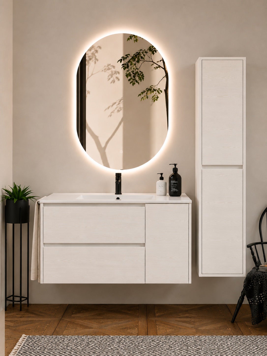 Szafka łazienkowa z umywalką ORIGENBATH ITACA bez lustra 60x45 cm biały nordycki z kolumną
