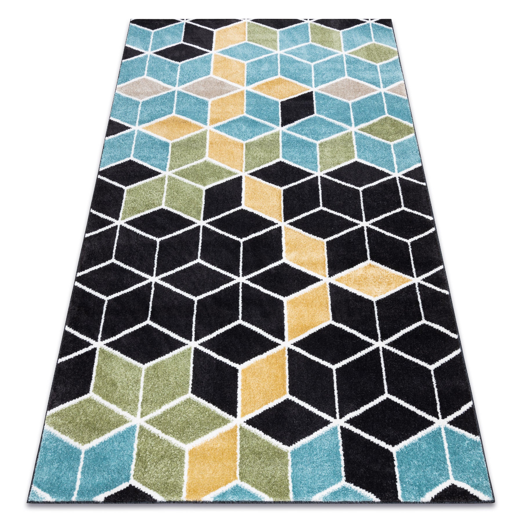 Dywan POLI 9139A Cube kostka 3D czarny / niebieski 160x220 cm