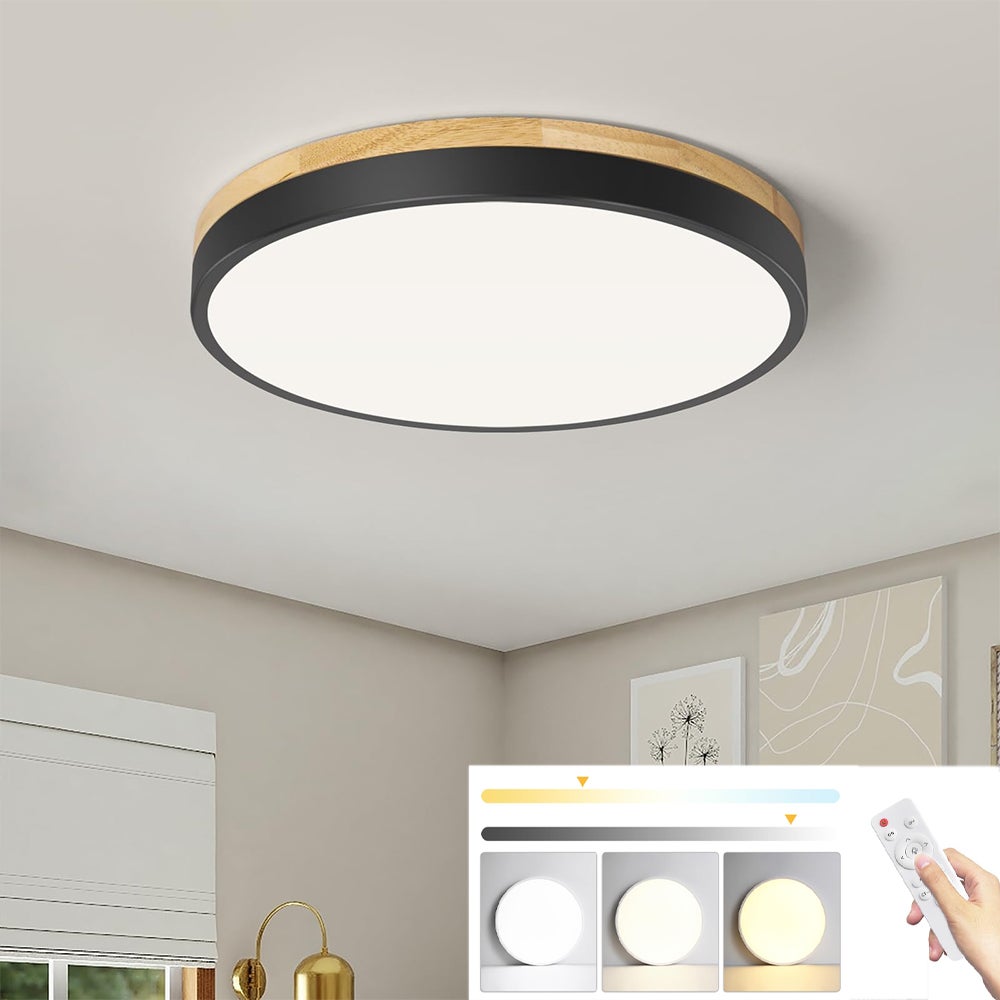 LEDowa lampa sufitowa, 24 W nowoczesna lampa sufitowa dimmable, 3 kolory temperatury, do salonu, sypialni, kuchni, korytarza, jadalni, 30 cm, czarna