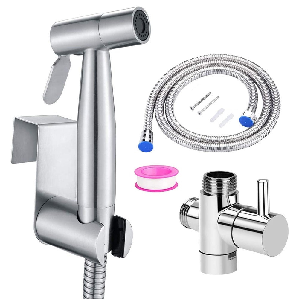 Zestaw do WC i bidetu higienicznego – ręczny bidet ze stali nierdzewnej z zaworem 3-drożnym – słuchawka prysznicowa do higieny intymnej