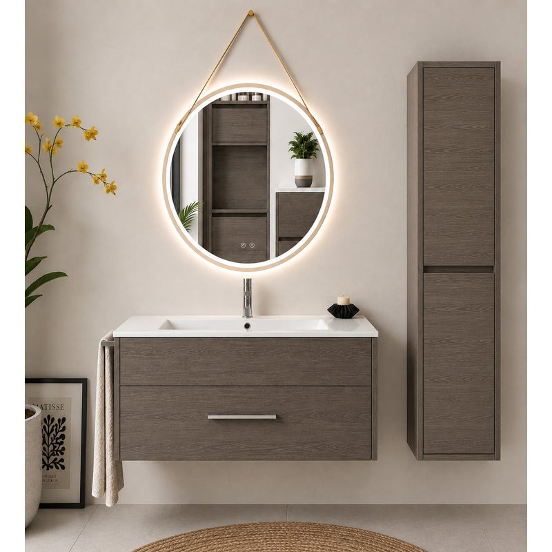 Szafka łazienkowa z umywalką ORIGENBATH FLORENCIA bez lustra 80x40 cm dąb smoky z kolumną