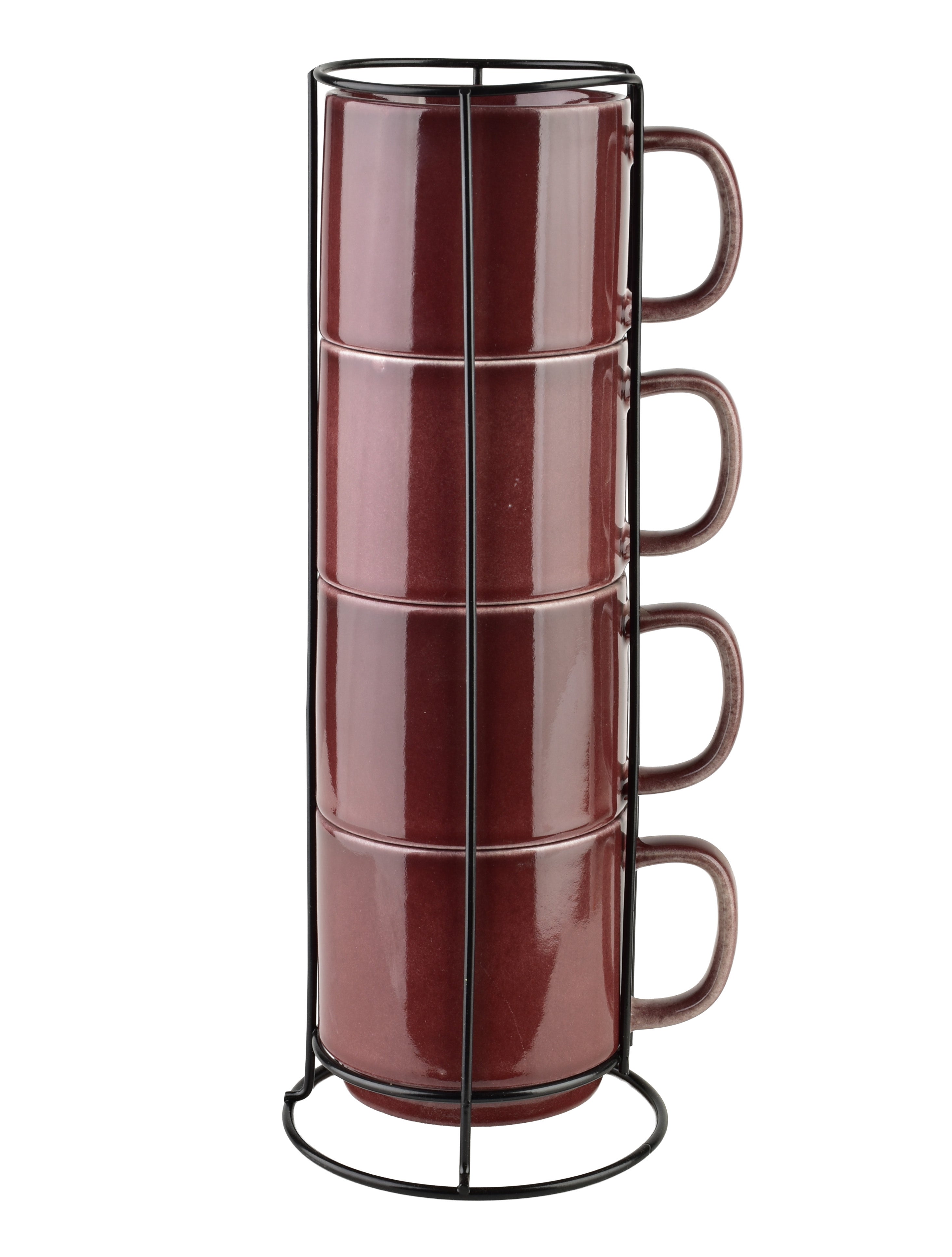 Zestaw kubków na stojaku porcelana Affekdesign by Mondex EVIE 4x370 ml burgundowy 4 szt.