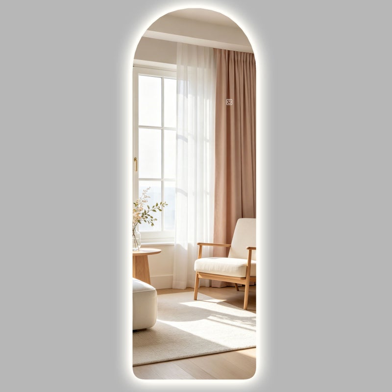 Duże lustro ścienne 120 x 40 cm z oświetleniem LED, lustro łukowe, regulowana intensywność i 3 transparentne kolory oświetlenia