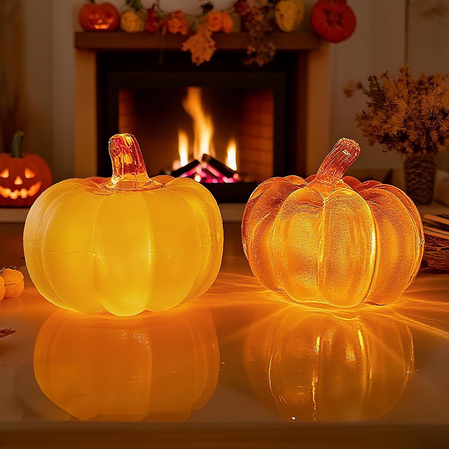 podświetlane diodami LED dynie na Halloween, 7*7*7 cm, pomarańczowe + żółte - jesienne dekoracje na dynie - dynie na Halloween i imprezy świąteczne