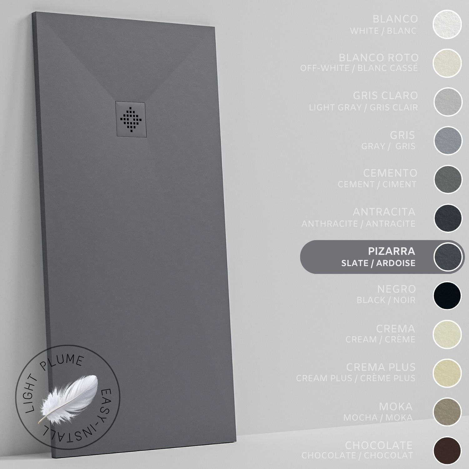 SOULHOME Lekki Brodzik z Żywicy tekstura Łupka łupkowy – 110x100- cm Ultra-płaski Zawiera Syfon i Kratkę Same