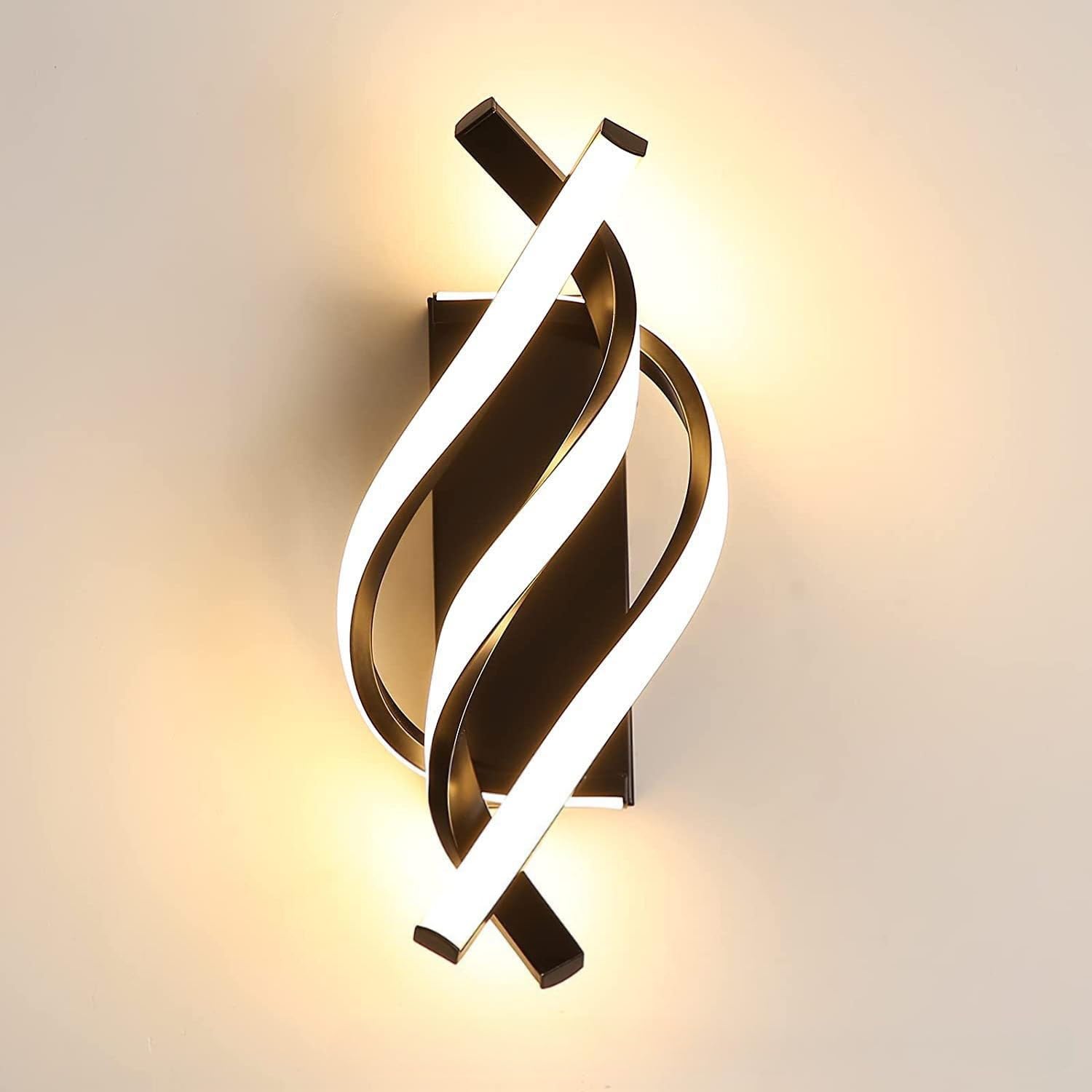 Kinkiet LED 18 W, nowoczesny kinkiet wewnętrzny, zakrzywiony kształt, do sypialni i biura, ciepłe białe światło 3000 K (czarny)
