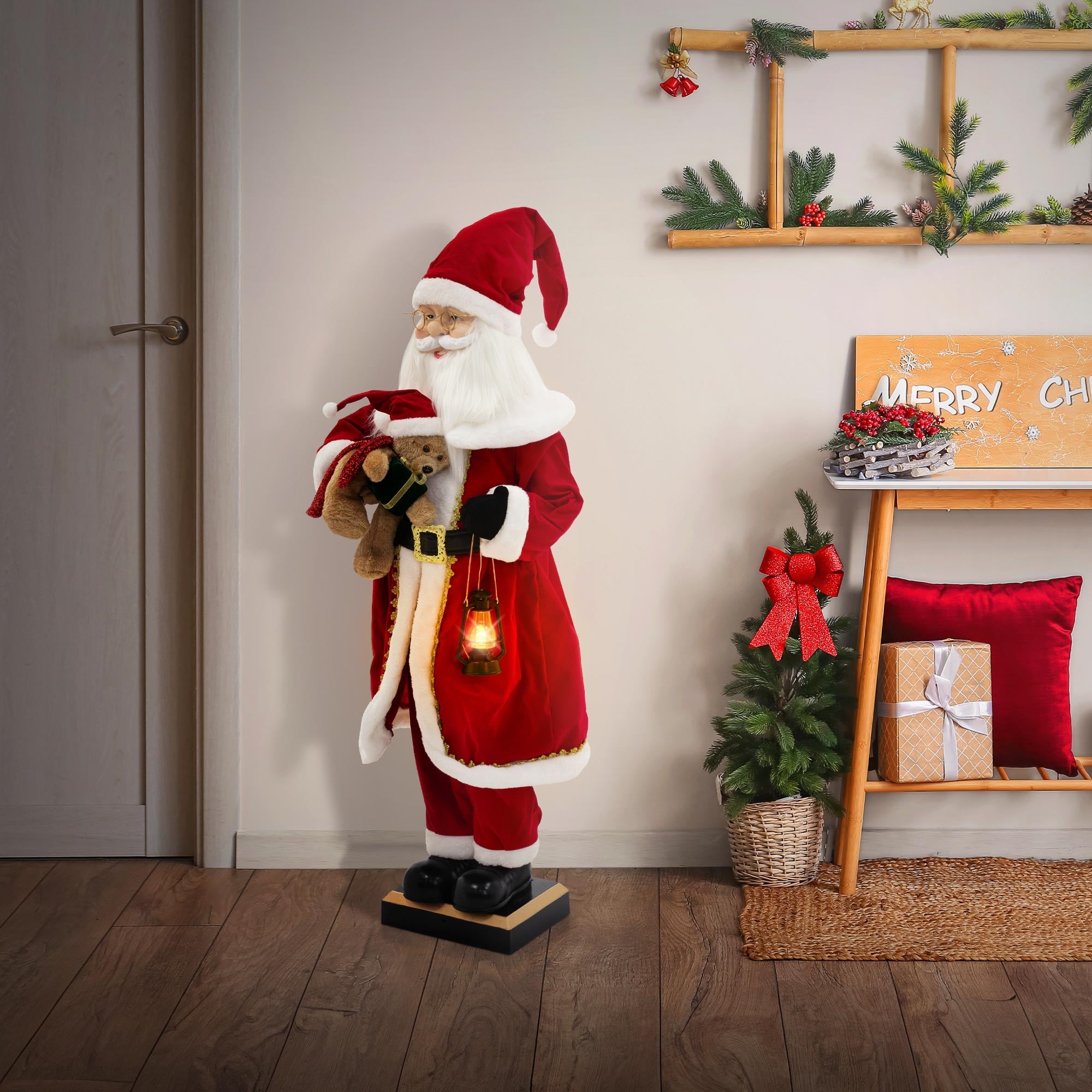 ECD Germany figurka świąteczna 120 cm LED animowana z ruchem dźwiękiem muzyką latarnia miś czujnik ruchu efektowna dekoracja świąteczna