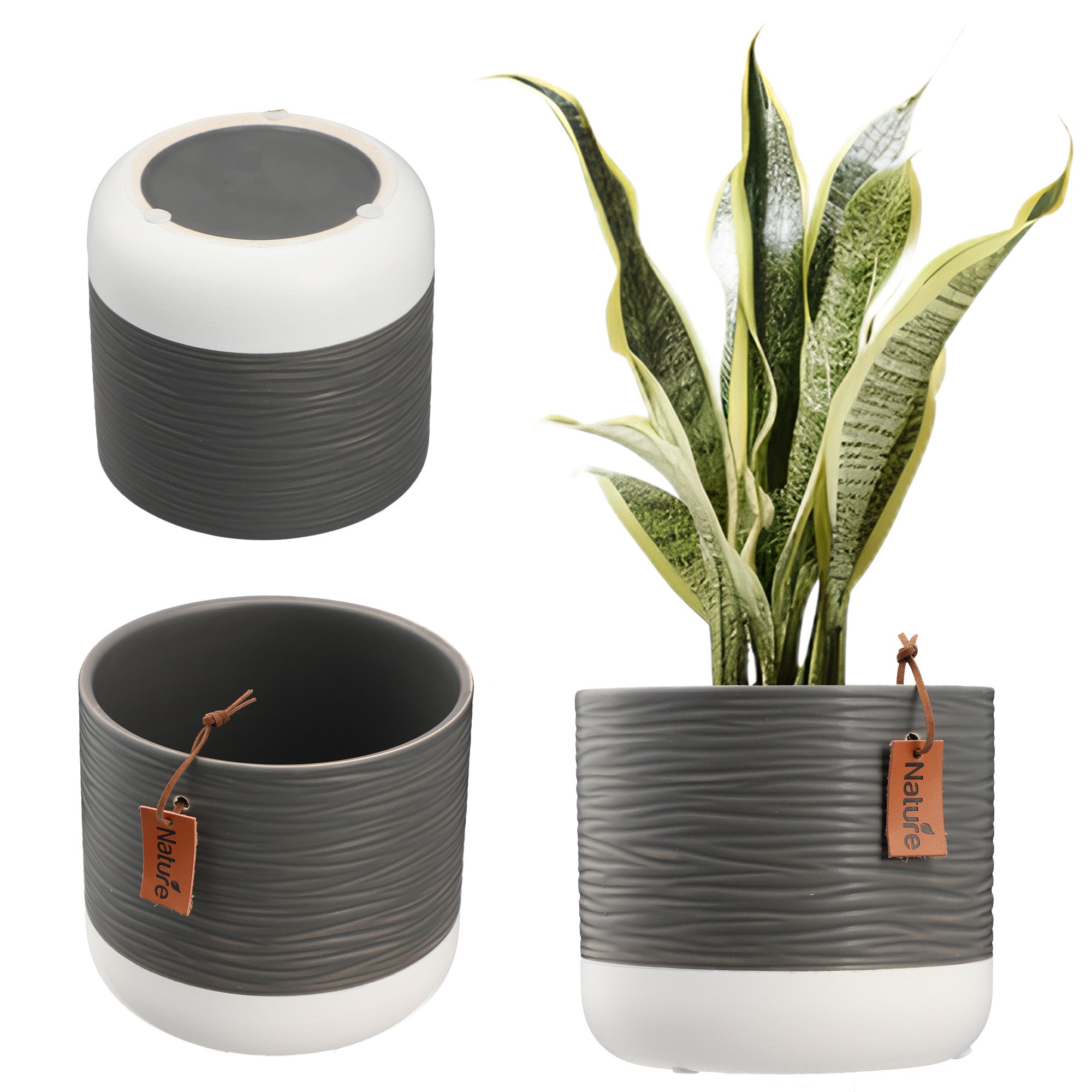 DONICZKA DONICA CERAMICZNA NA KWIATY OSŁONKA KWIETNIK OKRĄGŁA 14 cm SZARA