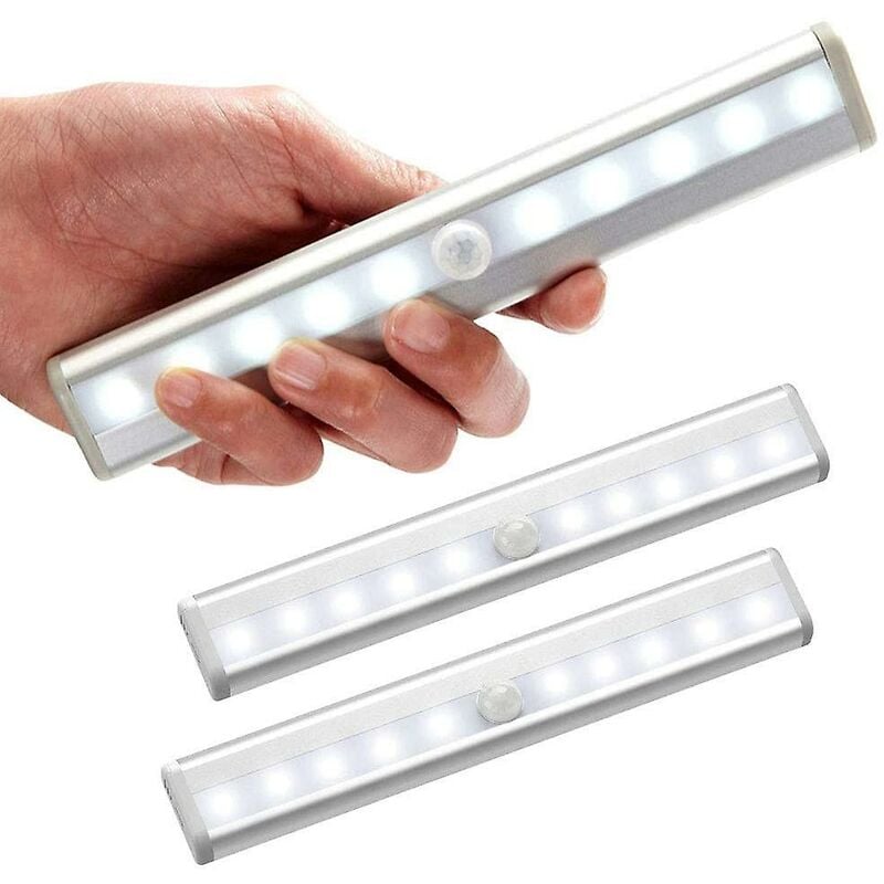 Zestaw 3 lamp LED z czujnikiem ruchu do wnętrz, światło do szafy, 10 diod LED, bezprzewodowe, lampa LED do szafy, zasilana bateryjnie z paskiem magnet
