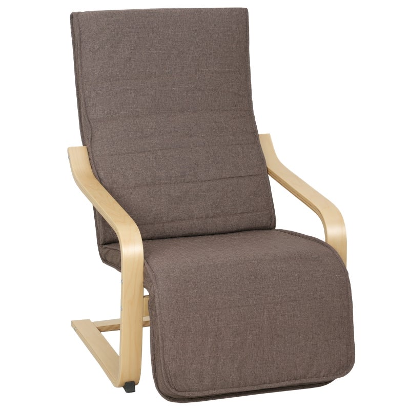 Krzesło akcentujące, relaks Fotel z regulowanym podnóżkiem, rama z drewna brzozowego, do 120 kg, 66,5 x 94 x 100 cm, brązowy, poliester