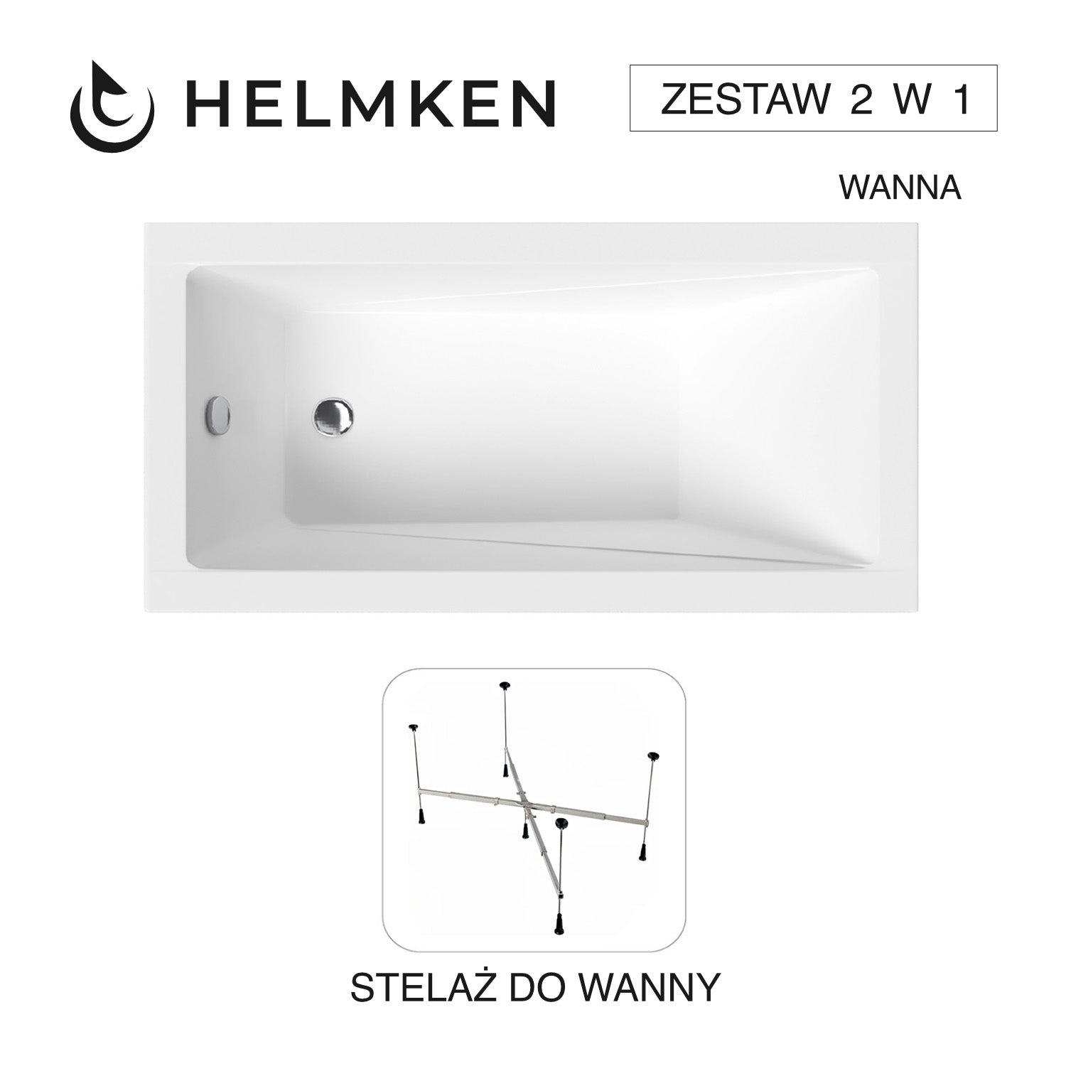 Wanna akrylowa Helmken Rivana 140 х 70 + Stelaż uniwersalny do wanien Helmken 21230020 / 23095003-2S
