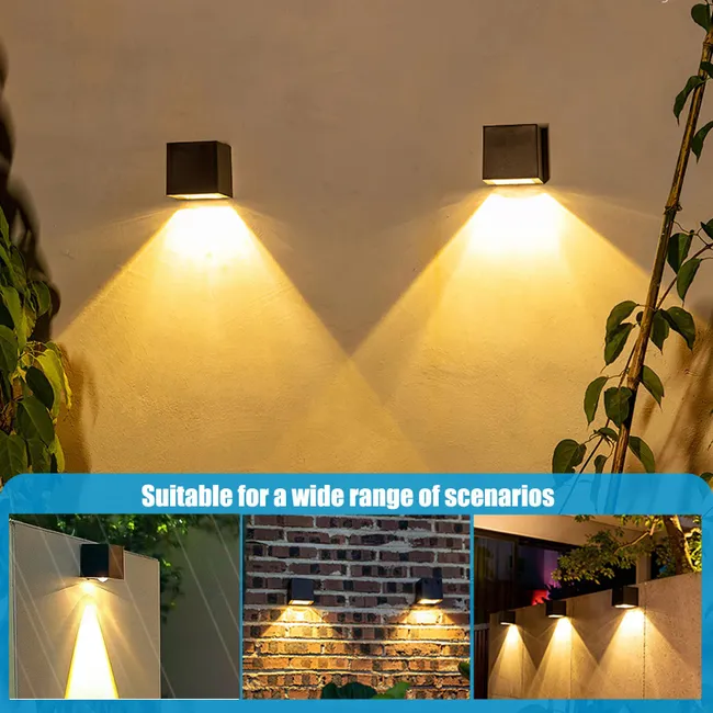 Zestaw 2 lamp ściennych LED IP65, ciepłe białe światło 3000K, wodoodporne oświetlenie ogrodowe na ścianę, ogrodzenie, taras i do ogrodu