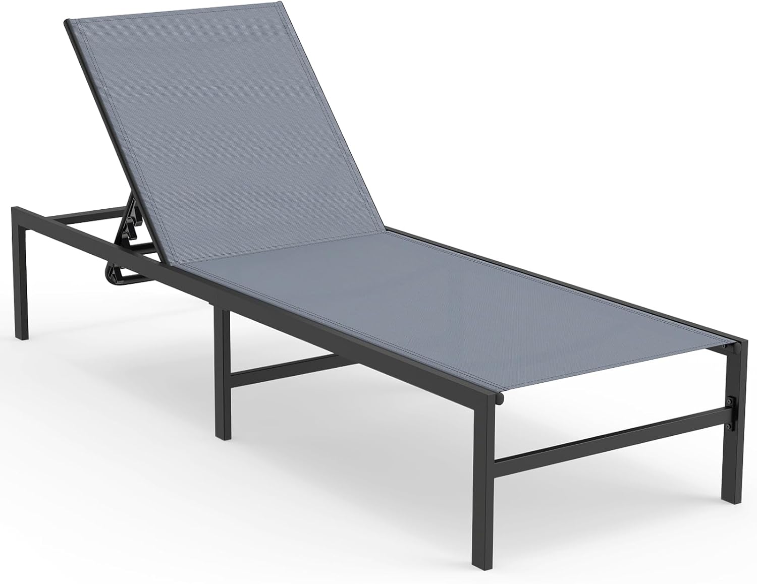 Leżak, 6-stopniowa regulacja oparcia, metalowy leżanka ogrodowa, oddychający materiał, leżak 150 kg, 64 x 198 x 67-103 cm (szary)