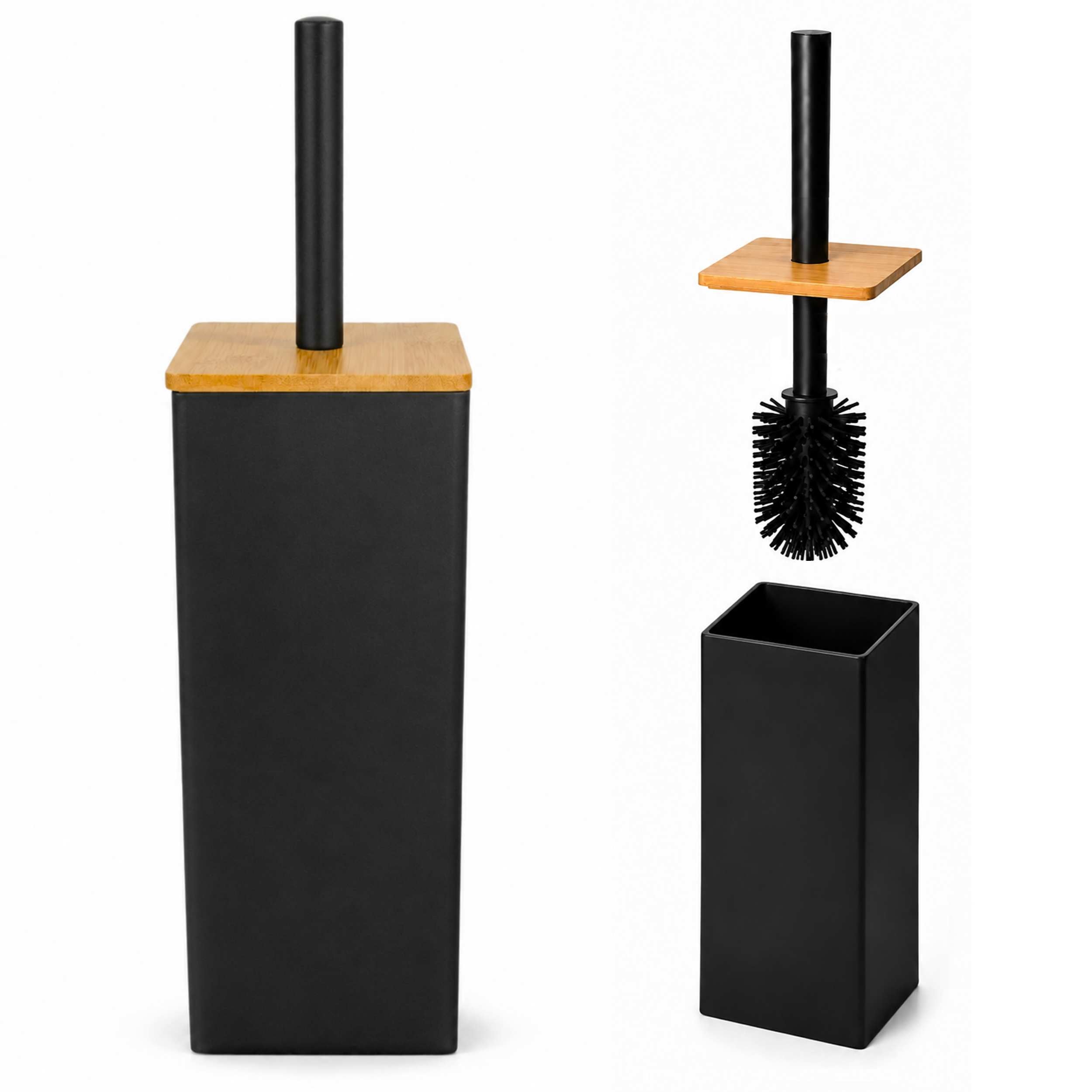 Szczotka WC silikonowa z bambusową pokrywką Estiva Bamboo Black czarna