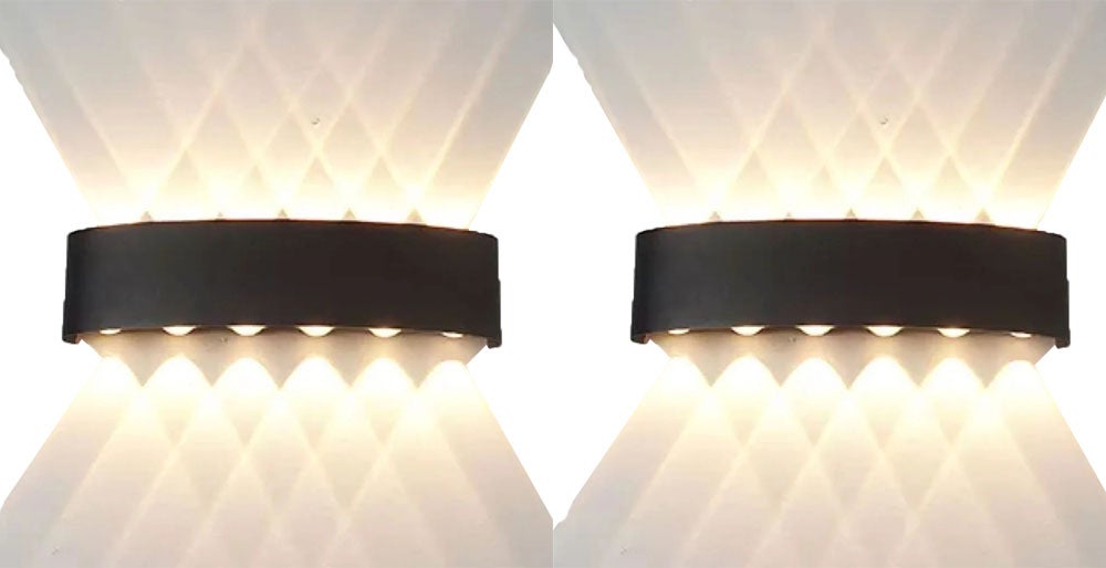 Zestaw dwóch wewnętrznych lamp ściennych LED, 12 W, z aluminium, światło neutralne 4000 K, wodoodporne do korytarzy.