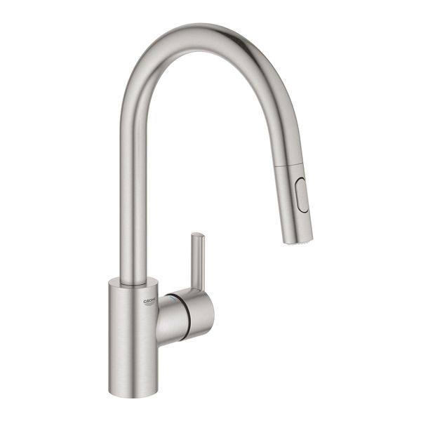 Bateria kuchenna jednouchwytowa z wysoką, wyciąganą wylewką GROHE Supersteel, stal matowa