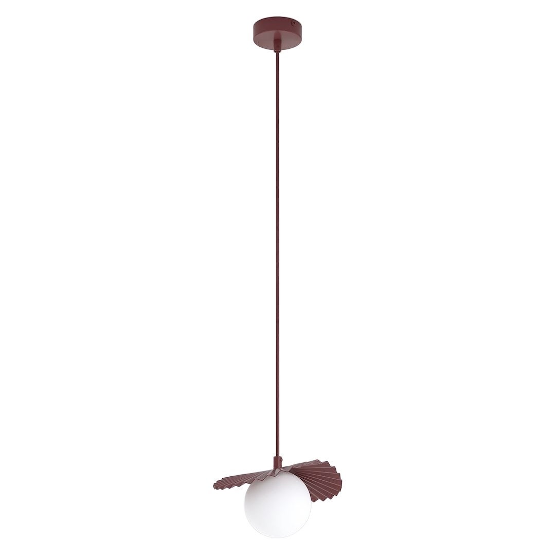 Lampa wisząca dekoracyjna burgundowo-biała szklana kula z karbowanym kloszem 1xG9 8W FLORA Emibig